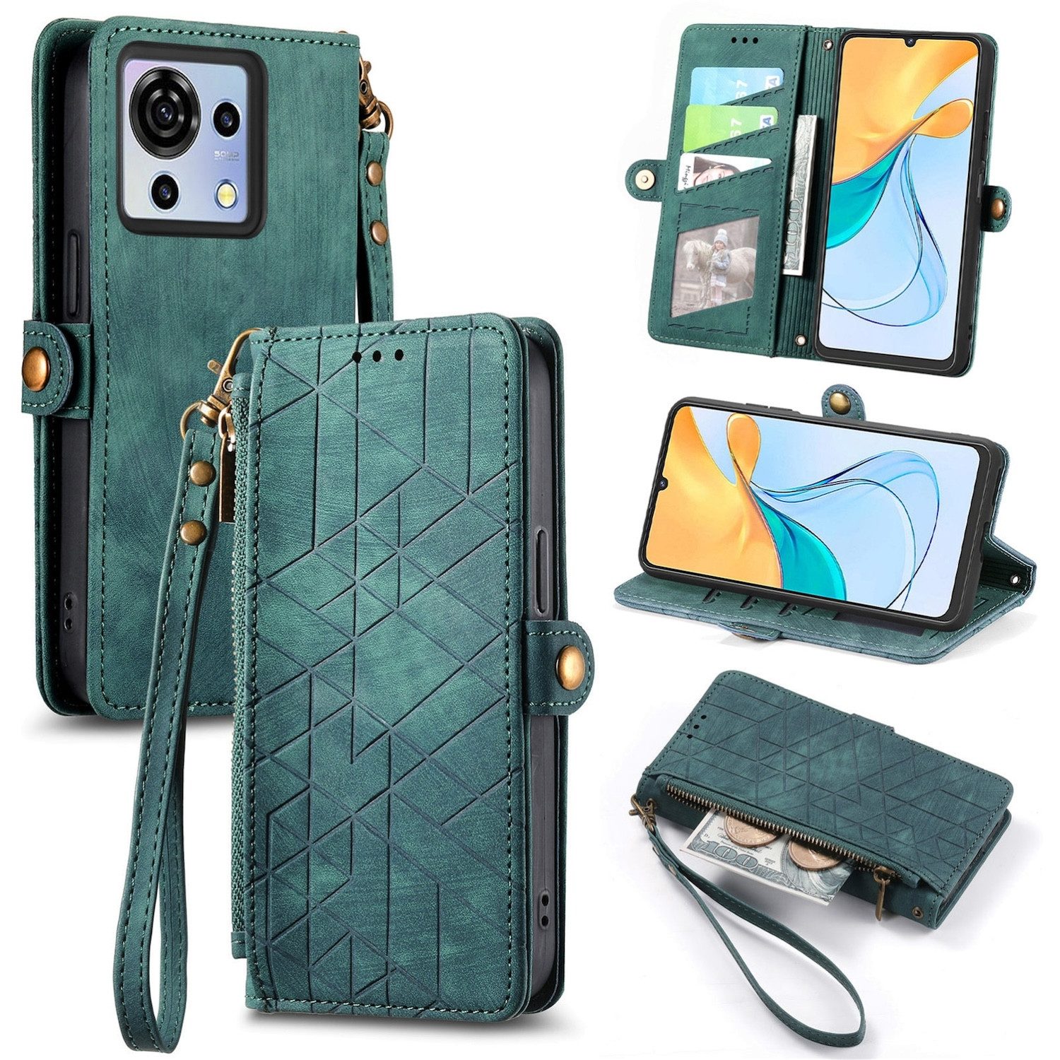 Wigento Handyhülle Für ZTE Blade V50 Vita Kunstleder Zipper Wallet Tasche Schlaufe Schutz
