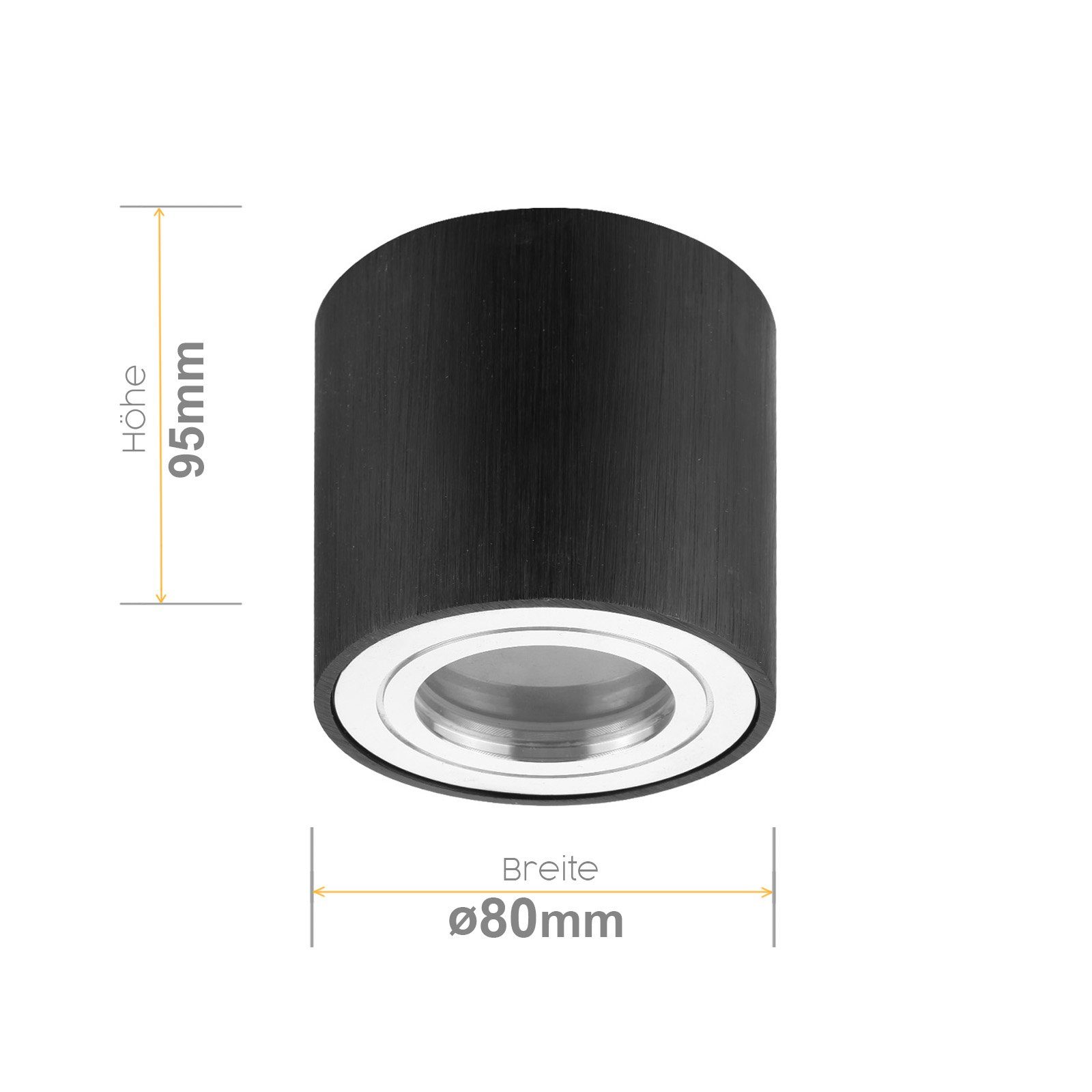 Sweet LED Aufbauleuchte Bad IP44 GU10 Aluminium schwarz chrom deckenspot badezimmer, ohne Leuchtmittel, Aufbaustrahler LED, Aufbauspot