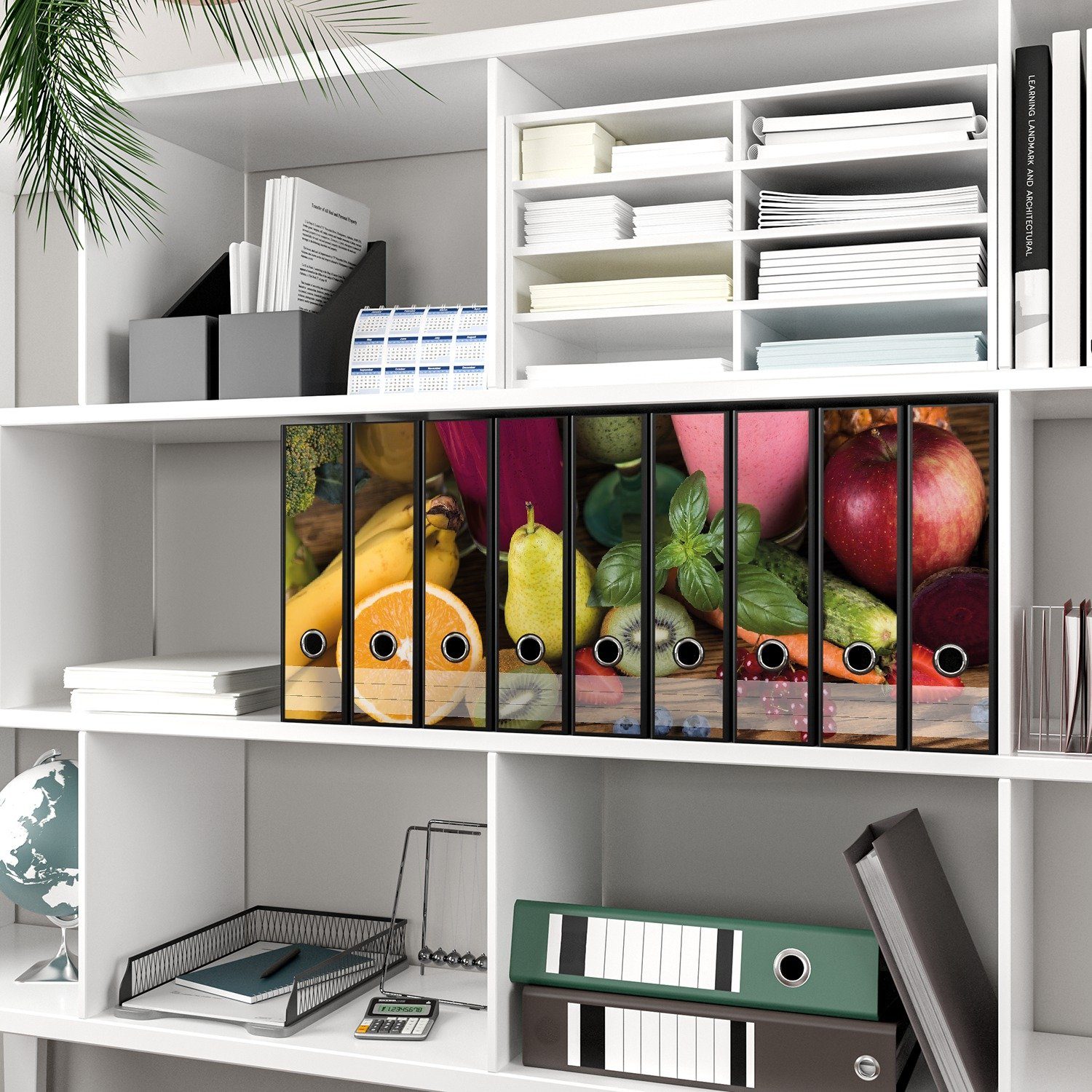 Thumbnail - Wallario Etiketten Bunte Smoothies mit Obst in der Küche, Ordnerrücken-Sticker in verschiedenen Ausführungen