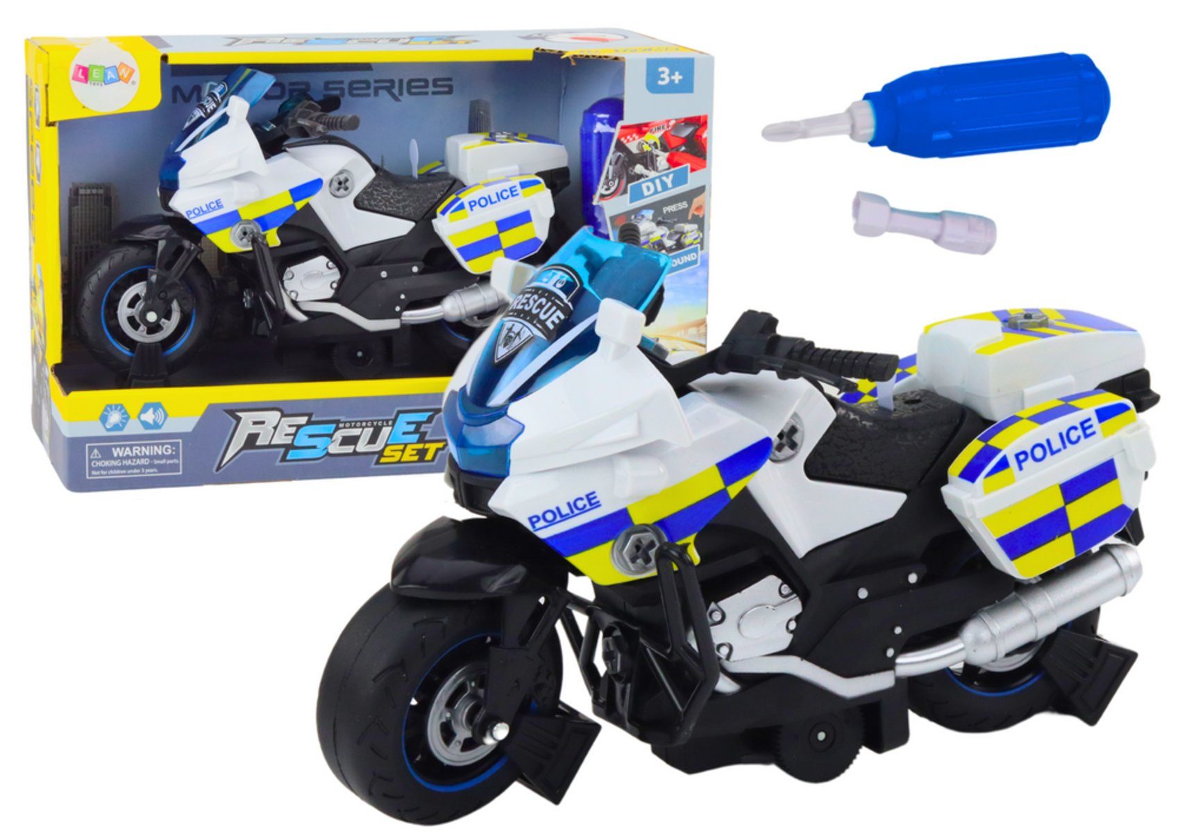 Wisam Spielzeug-Motorrad Polizei, die Motorrad-DIY-Lichter einschaltet, klingt weiß