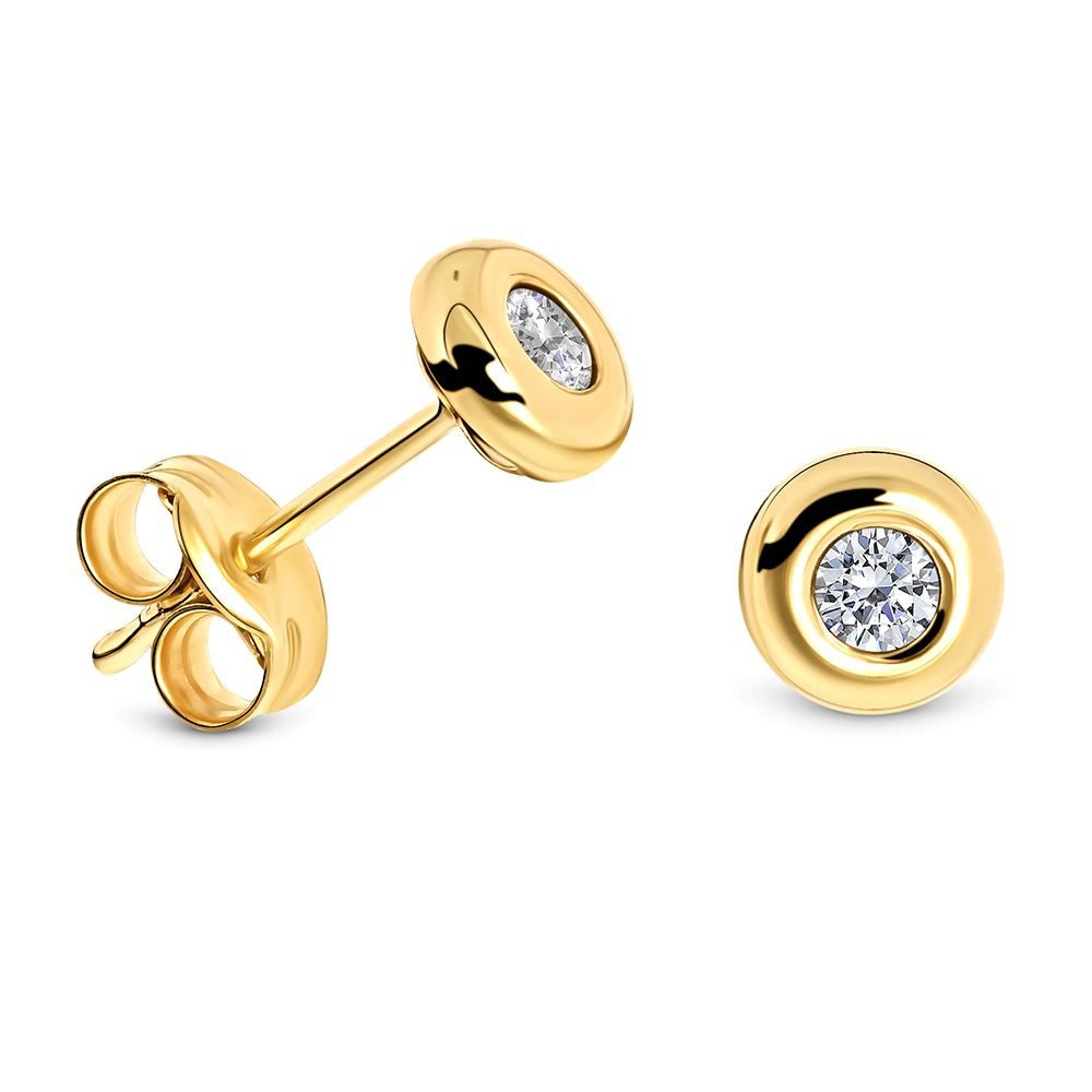 Miore Paar Ohrstecker MA978ZE - aus 9 Karat 375 Gelbgold mit Zirkonia 0,40 Karat, Damenohrringe mit Durchmesser 5,5 mm
