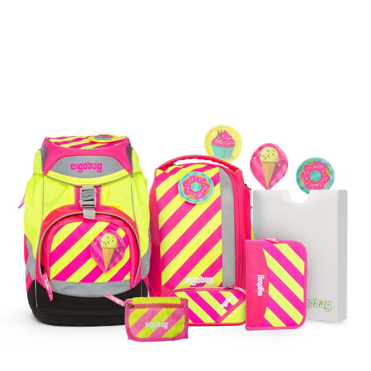 ergobag Schulranzen Schulranzen-Set PACK StrahleBär 7-teilig (7-teilig), ergonomischer Schulrucksack, Reflektierend, Grundschulrucksack