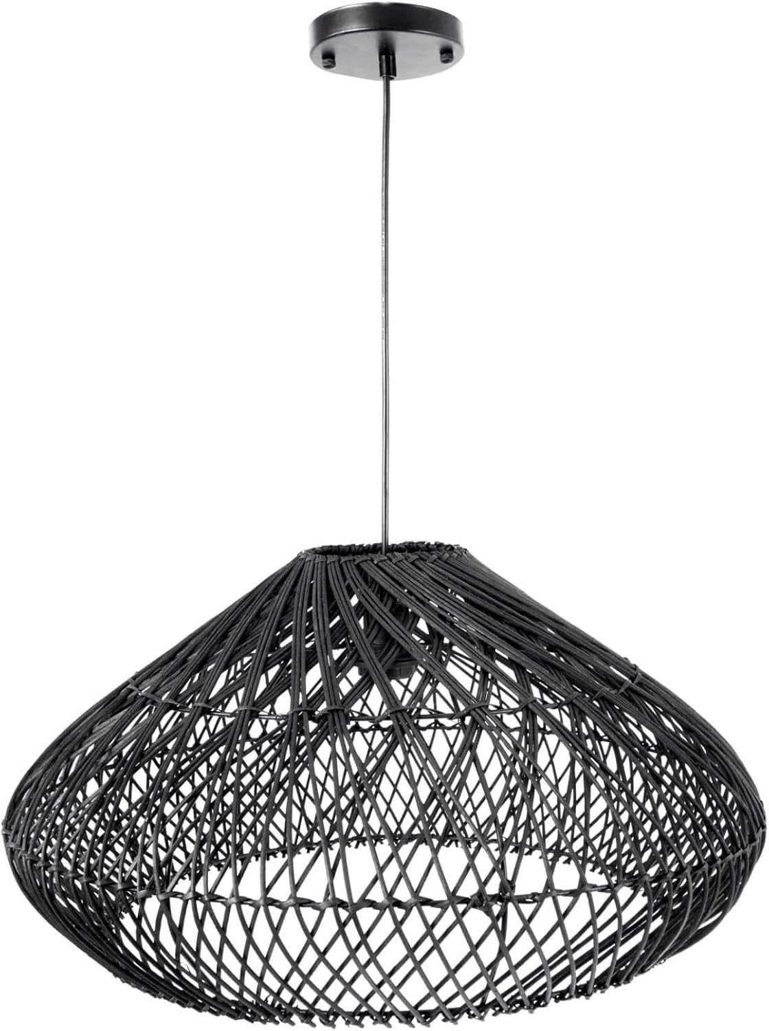 VIVANNO Hängeleuchte Bambus LUNAR Rund - Schwarz Geflochten, ohne Leuchtmittel, 55x32 cm