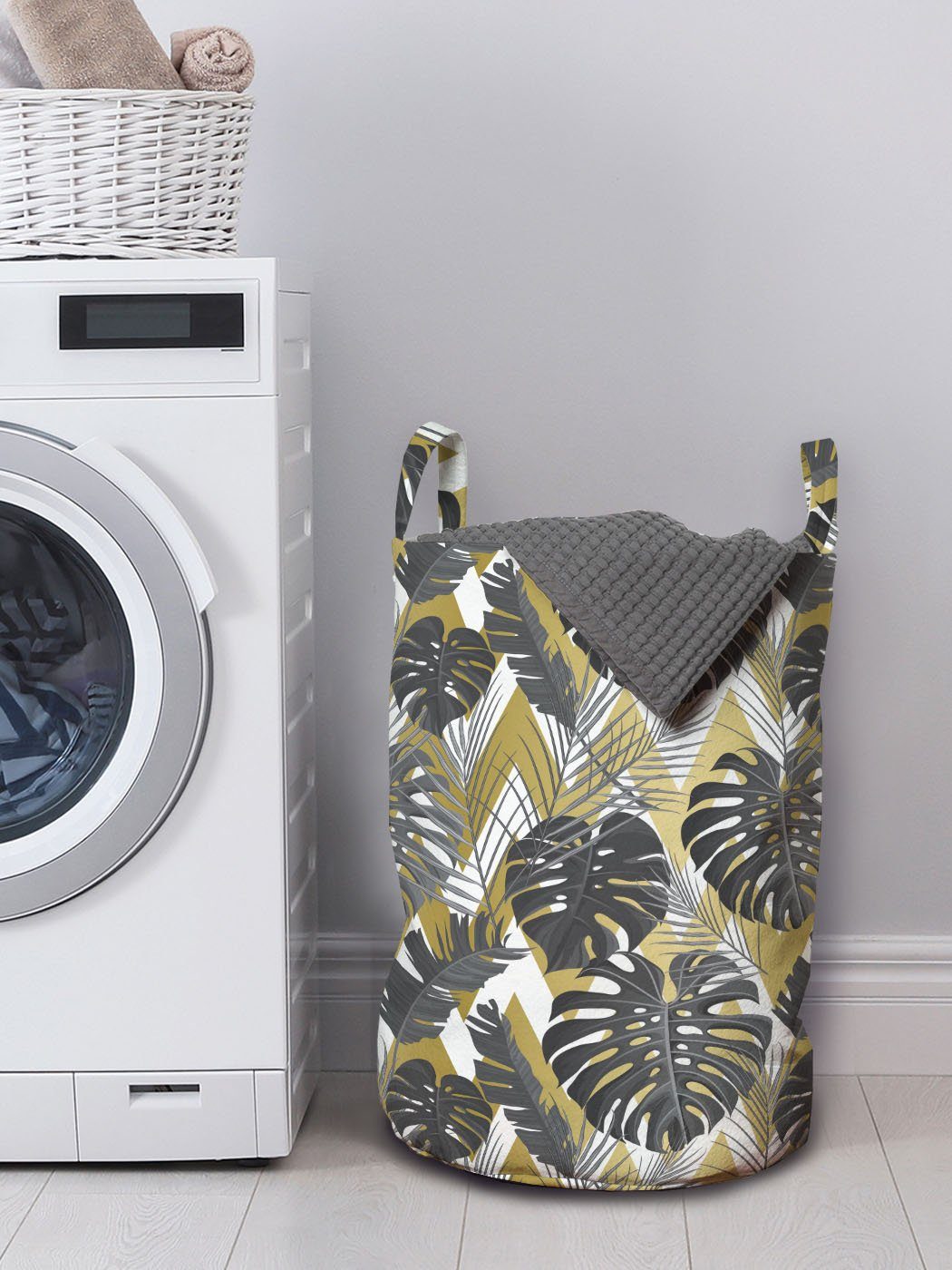 Moderne Waschsalons, Abakuhaus Bananenblatt Wäschekorb Wäschesäckchen Aloha Griffen Kordelzugverschluss mit für Stil