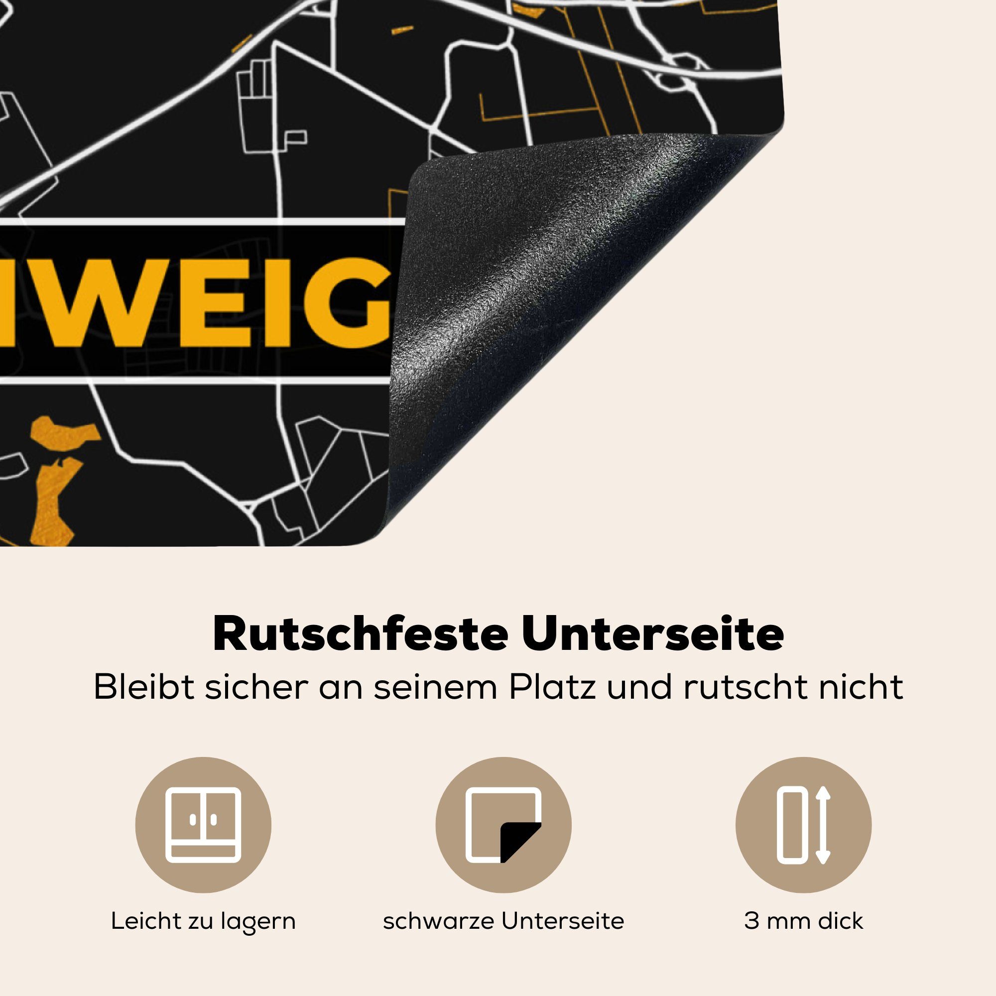 MuchoWow Herdblende-/Abdeckplatte Braunschweig - Stadtplan - cm, Vinyl, Deutschland, Gold Ceranfeldabdeckung, tlg), Karte Arbeitsplatte - (1 für 78x78 - küche