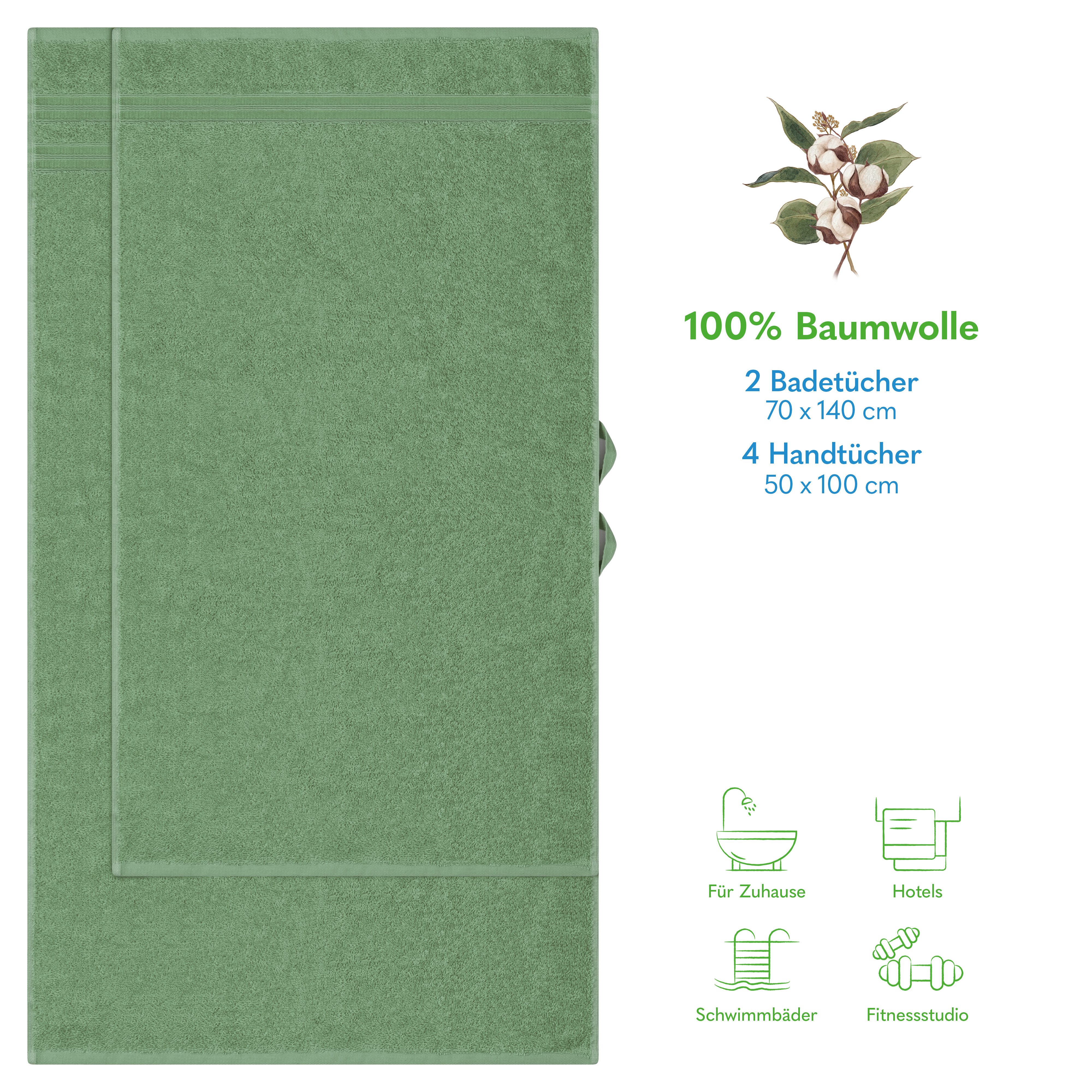 HAMMETEX Handtuch Set 6-teiliges Handtuch Set, 100% Baumwolle, Weich & Saugstark, Frottier (Set, 6-St), mit Bordüre, einfarbig, weich