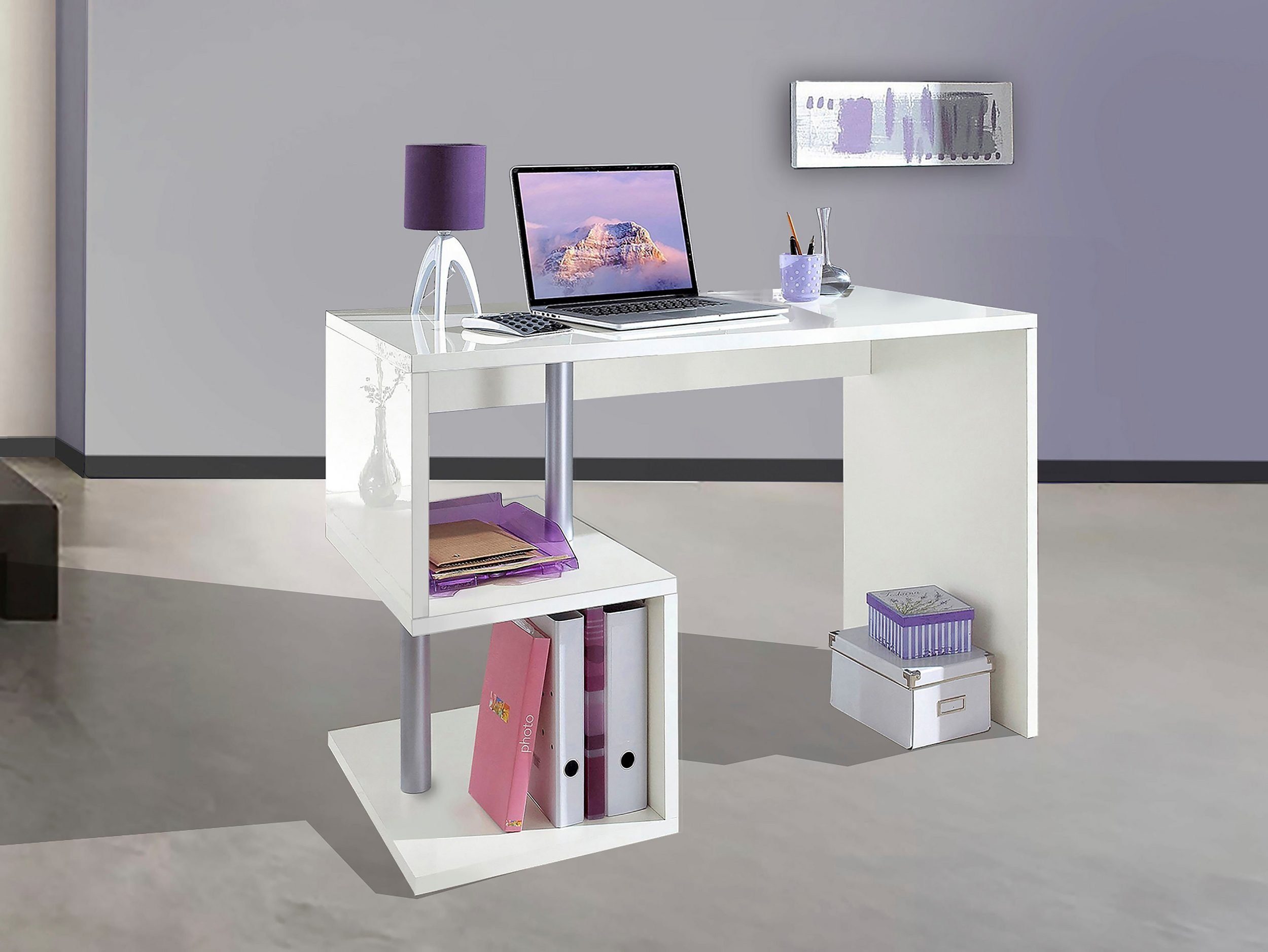 einem Einlegeboden Angolo Schreibtisch (BxHxT: cm), 100x77,5x50 möbelando Esse weiß in mit