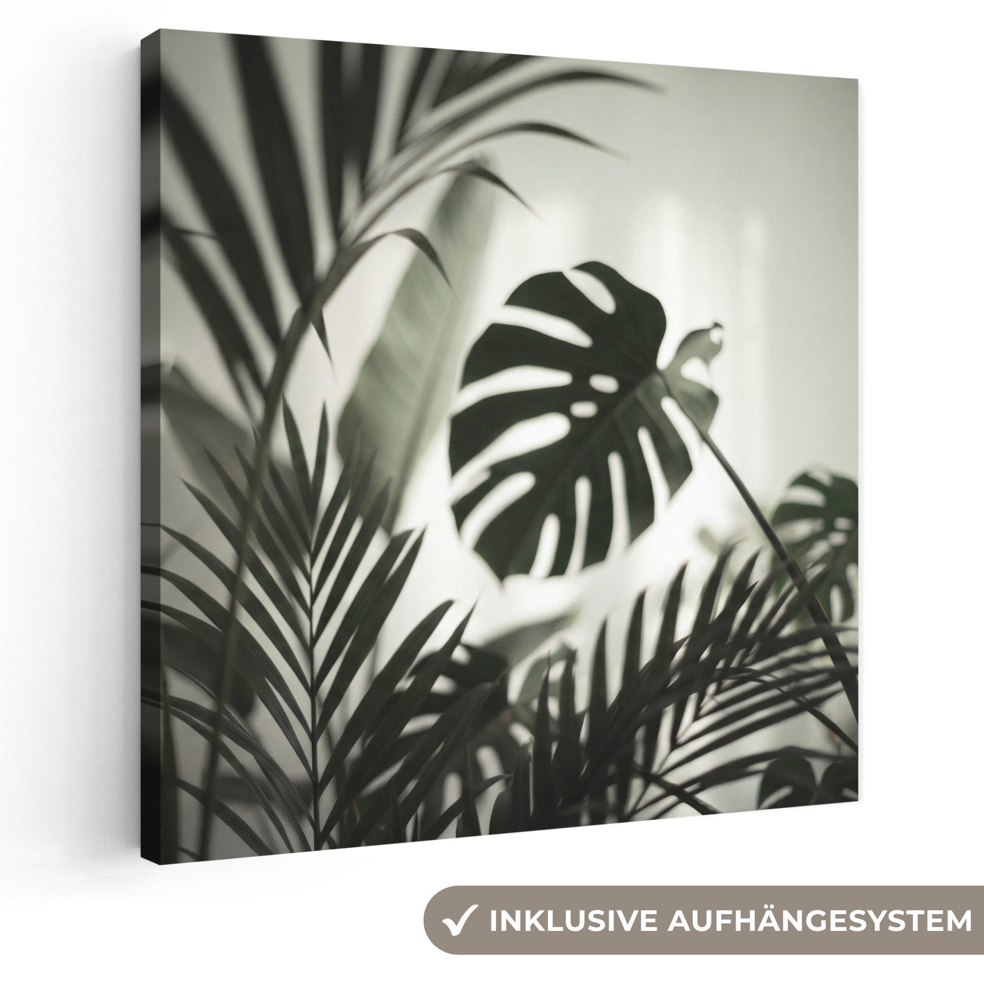 OneMillionCanvasses® Leinwandbild Pflanzen – Blätter – Natur – Minimalistisch – Grün, Fotodruck (1 St), Wandbild, Deko Schlafzimmer Wohnzimmer Flur 20x20 cm