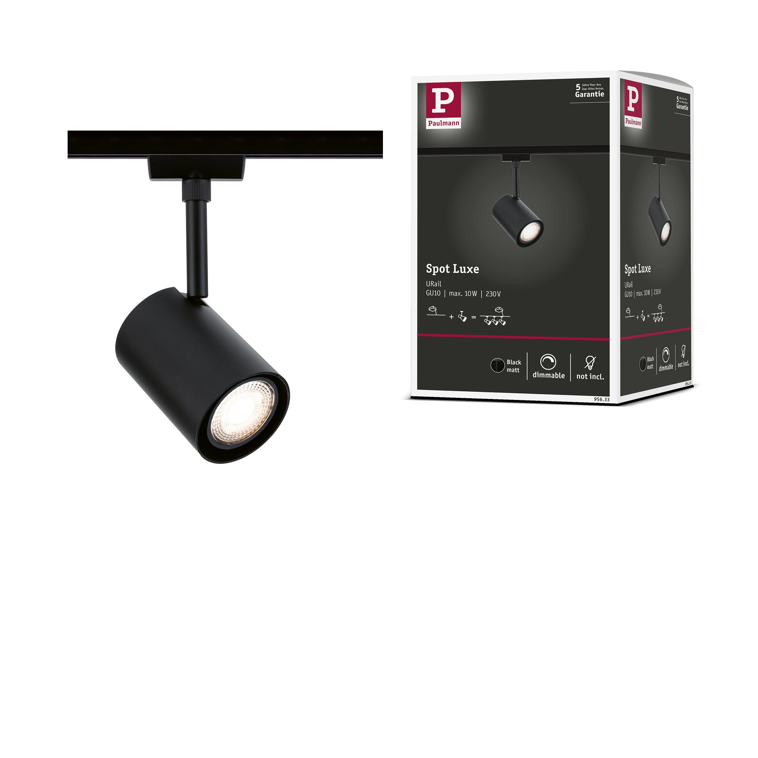 Paulmann Schienensystem-Leuchten URail Schienenspot Luxe GU10 max. 10W dimmbar 230V Schwarz matt