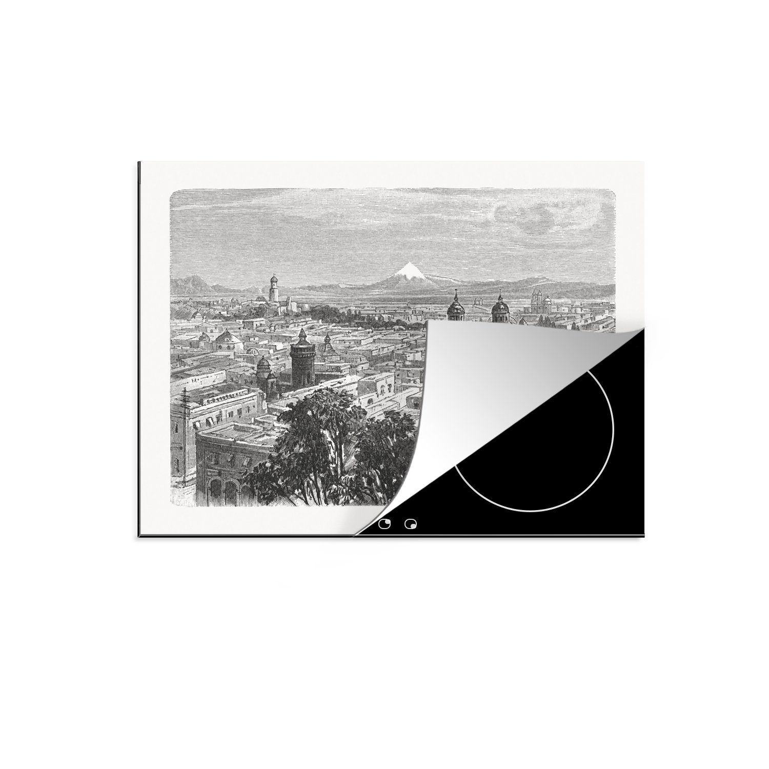 MuchoWow Herdblende-/Abdeckplatte Eine Ceranfeldabdeckung Ansicht Mobile cm, (1 70x52 von nutzbar, Puebla Vinyl, Mexiko, tlg), historische Arbeitsfläche