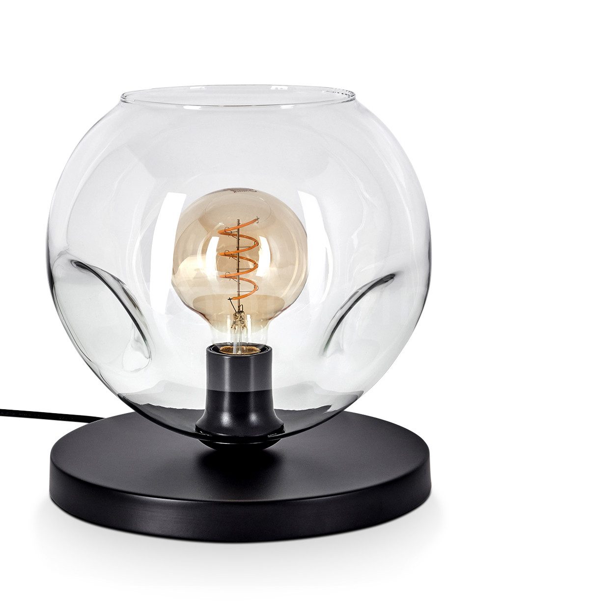 Tischleuchte Tischlampe aus Metall/Glas in Schwarz/Klar