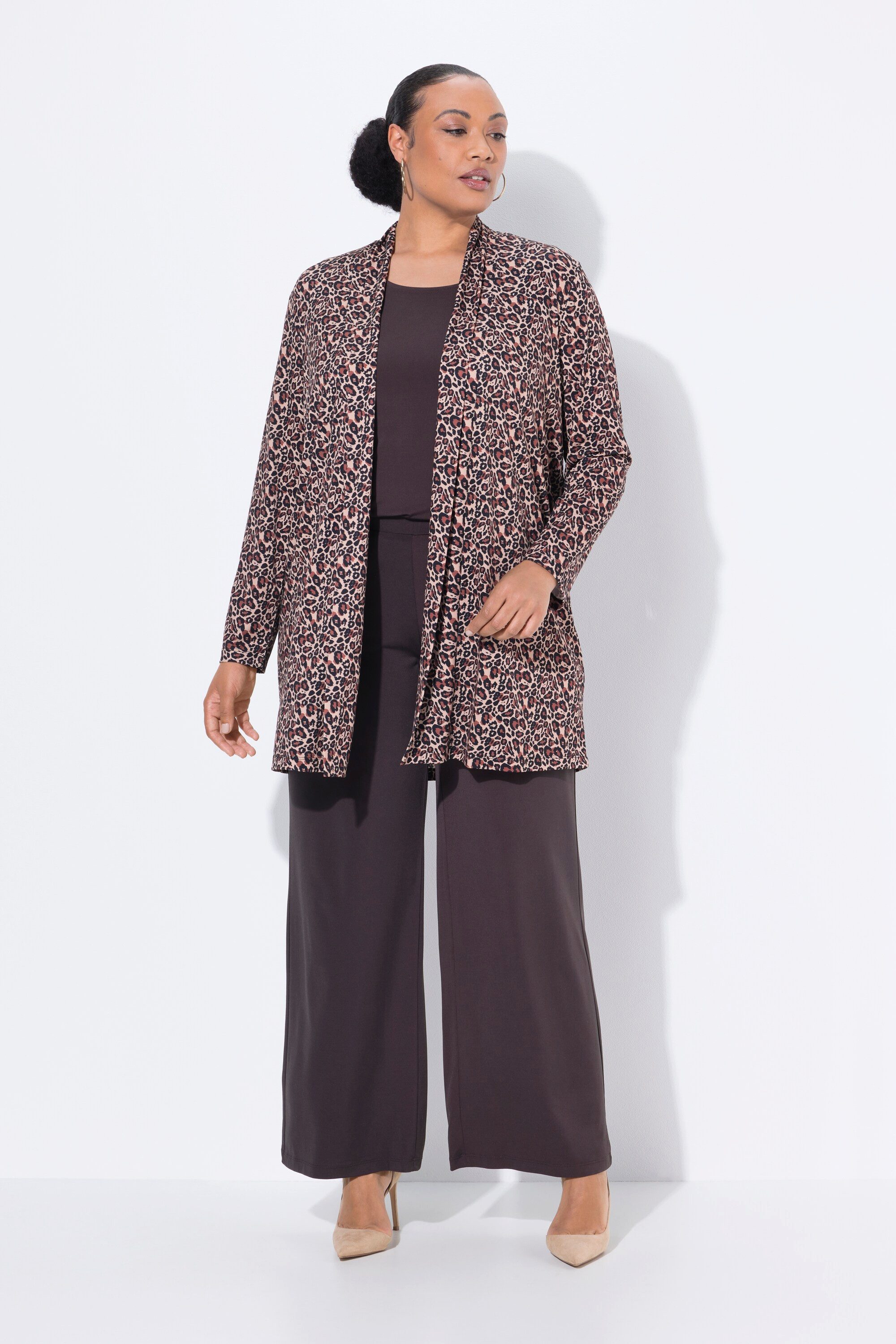 Ulla Popken Shirtjacke Jerseyjacke ohne Verschluss V-Ausschnitt Langarm