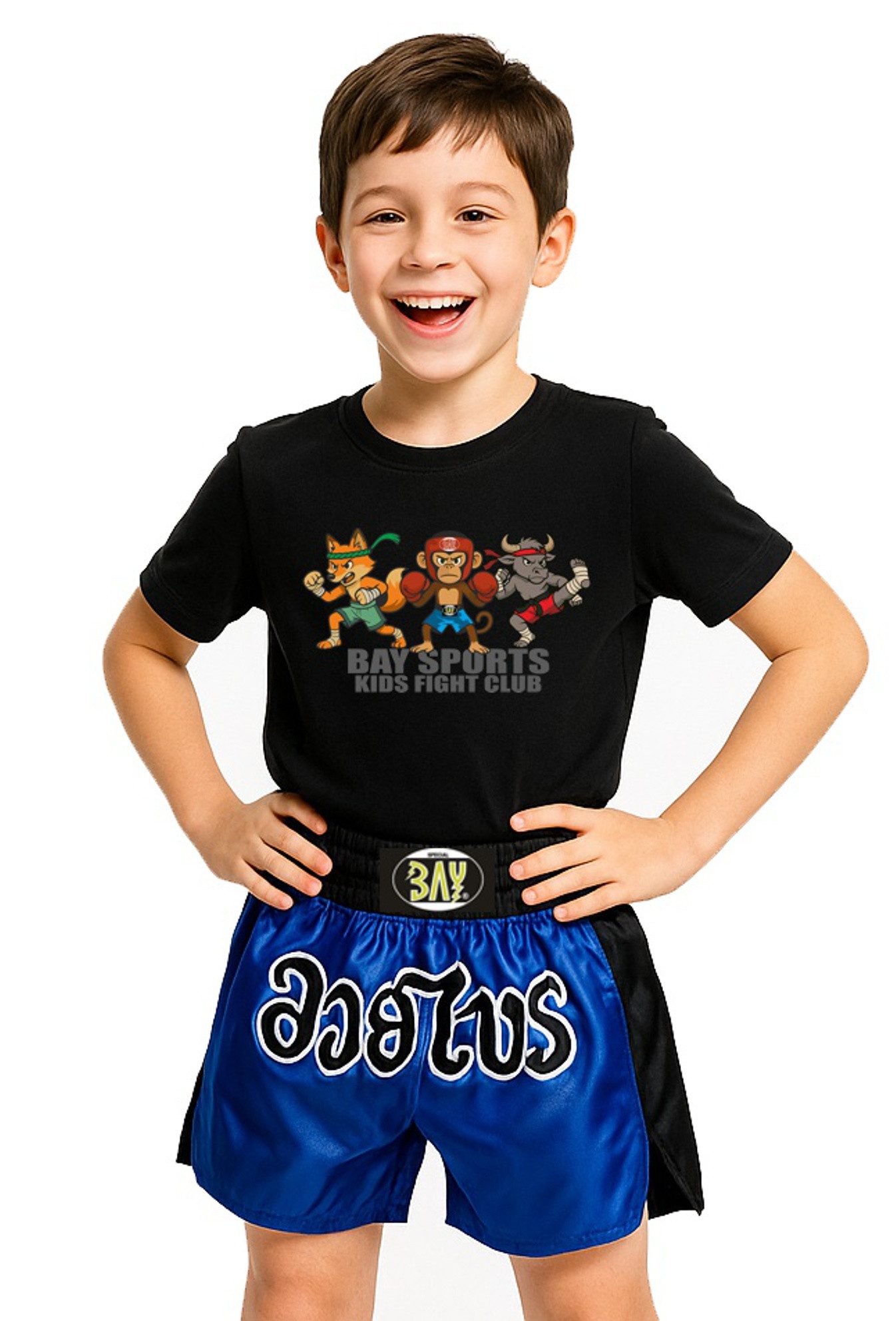 BAY-Sports Print-Shirt Wild Kids Club Fighter Kickboxen MMA Boxen Thaiboxen Muay Thai Karate (Stück) Kinder, Kids Affe, Bison und Fuchs – das tierisch starke Fighter