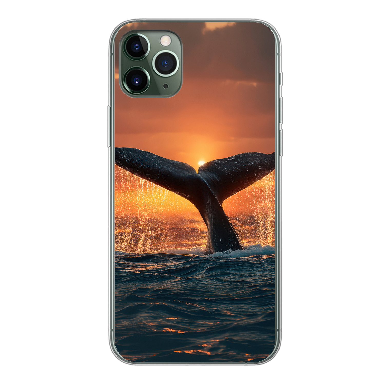 MuchoWow Handyhülle für Apple iPhone 11 Pro Max Schwanz eines Wals - Wasser - Sonnenunterg, Smartphone-Bumper, Print, Handy Schutzhülle Dünn