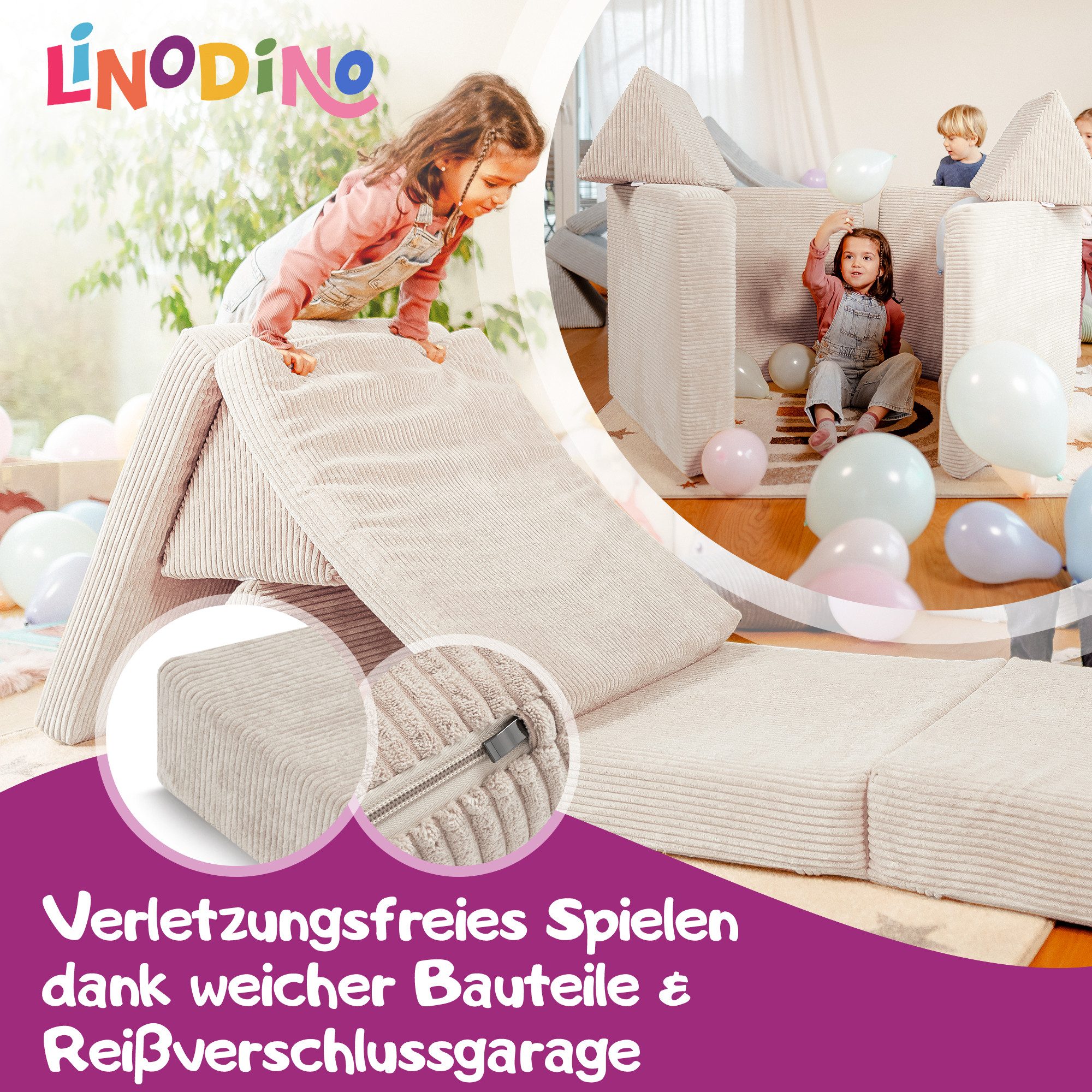 Linodino Kindersofa Spielsofa I aus Schaumstoff Bausteine I Spielcouch für Kinder, 3 Jahre Garantie
