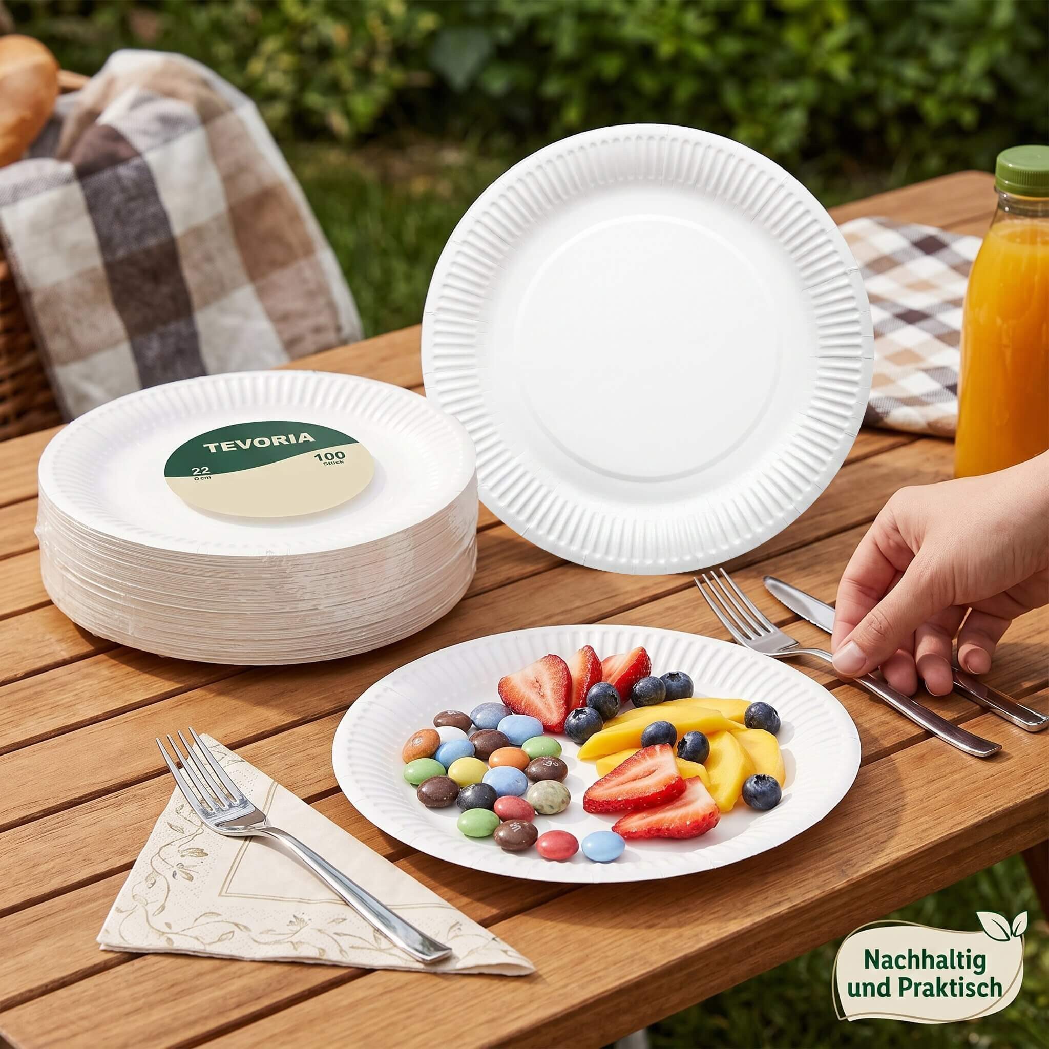 Tevoria Einwegteller Pappteller Tevoria 22 cm, 100 Stück, weiß, geriffelt, (100 St)