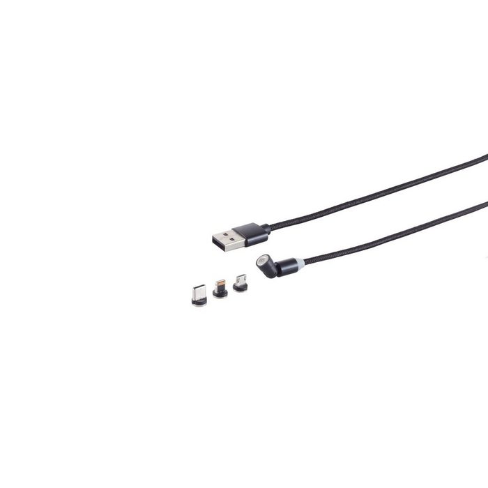 kabelbude USB-A Magnetladekabel 3in1 540° schwarz Smartphone-Kabel (100 cm)