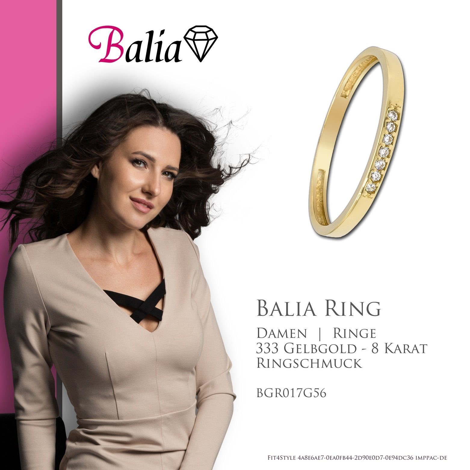 Blatt Ring 8Kt Karat - Balia 56 Gold (Fingerring), Gr.56 Zirkonias, Balia Gelbgold Damen Goldring Ringe, Damen 7 8 (17,8) 333
