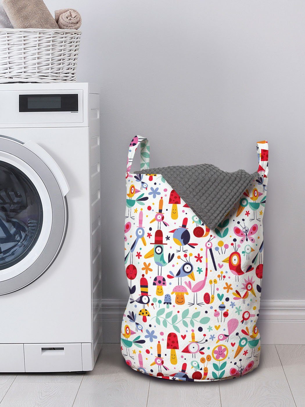 Abakuhaus Wäschesäckchen Wäschekorb mit Vögel Lustige Waschsalons, für Kordelzugverschluss Tier-Charaktere Griffen