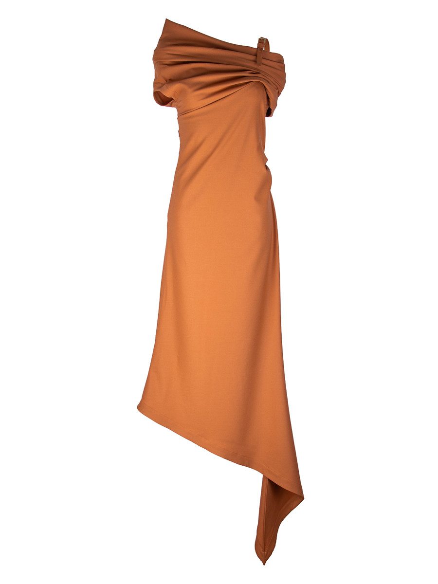 RUA & RUA Cocktailkleid Asymmetrisches Kleid aus Stretch Wolle in Terracotta