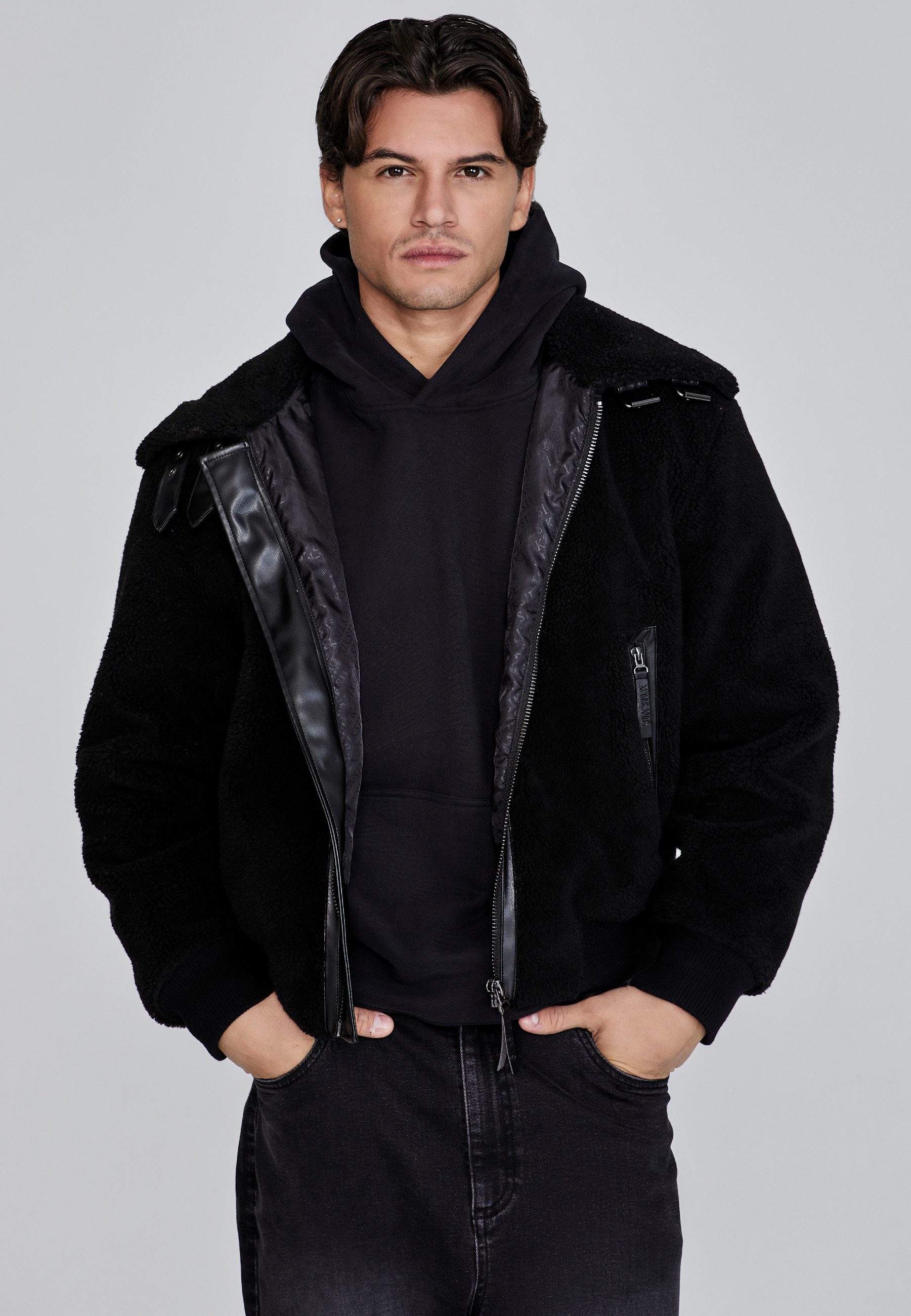 Siksilk Bomberjacke SikSilk Herren Schwarze Sherpa günstig online kaufen