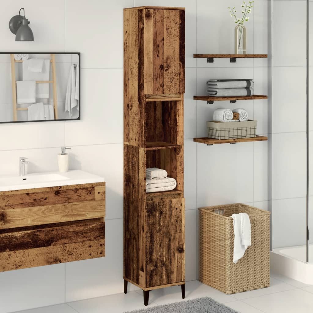 vidaXL Badezimmerspiegelschrank Badschrank Altholz-Optik 30x30x190 cm Holzwerkstoff (1-St)