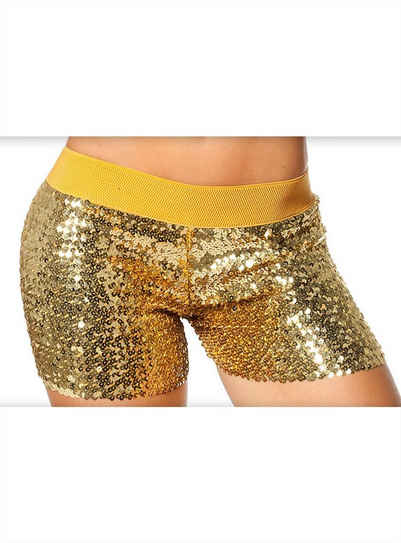 Metamorph Kostüm Pailletten Hotpants gold, Elastische Shorts mit Glitter-Effekt - ideal zum Kombinieren