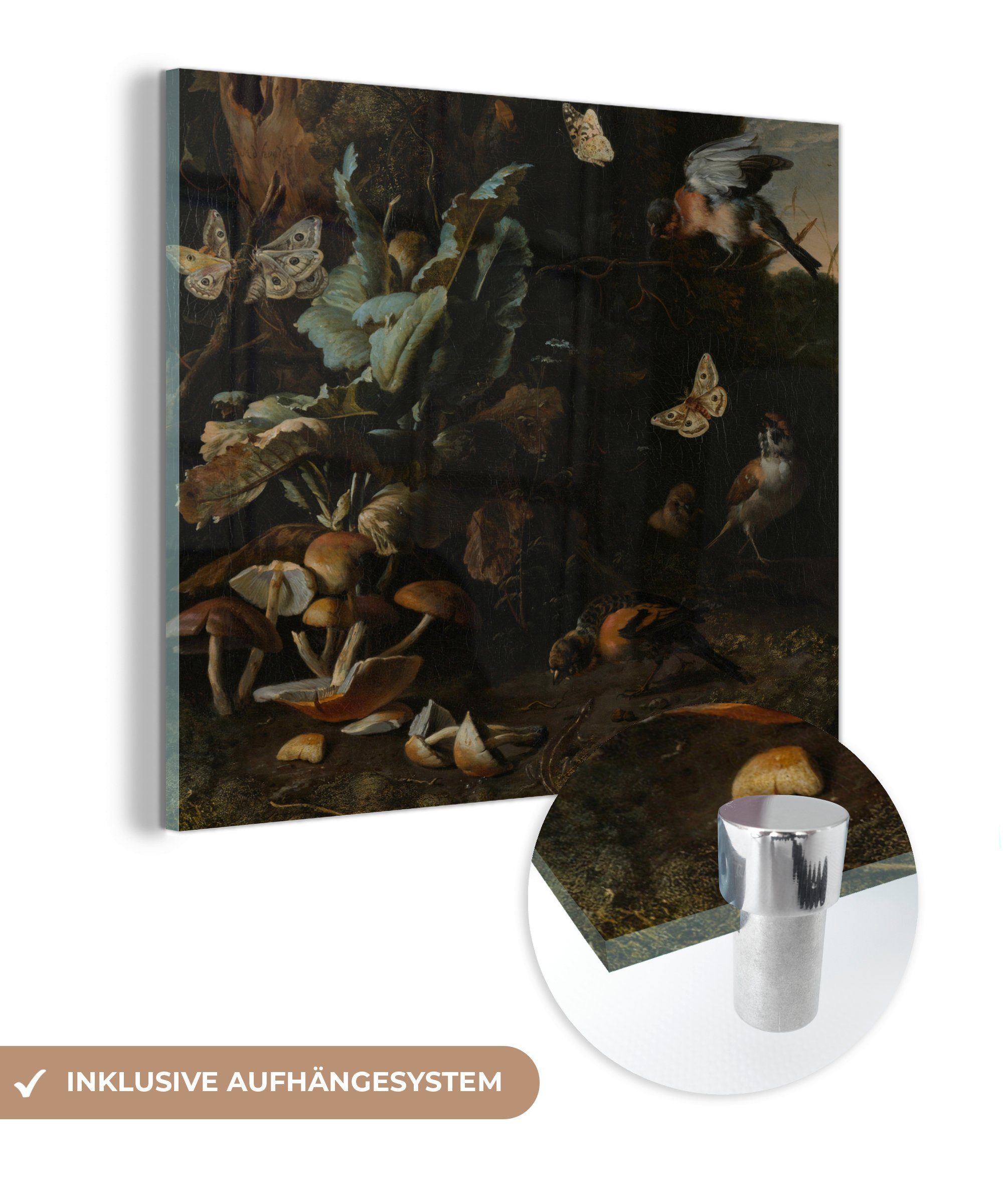 MuchoWow Acrylglasbild Tiere und Pflanzen - Melchior d'Hondecoeter, (1 St), Glasbilder - Bilder auf Glas Wandbild - Foto auf Glas - Wanddekoration