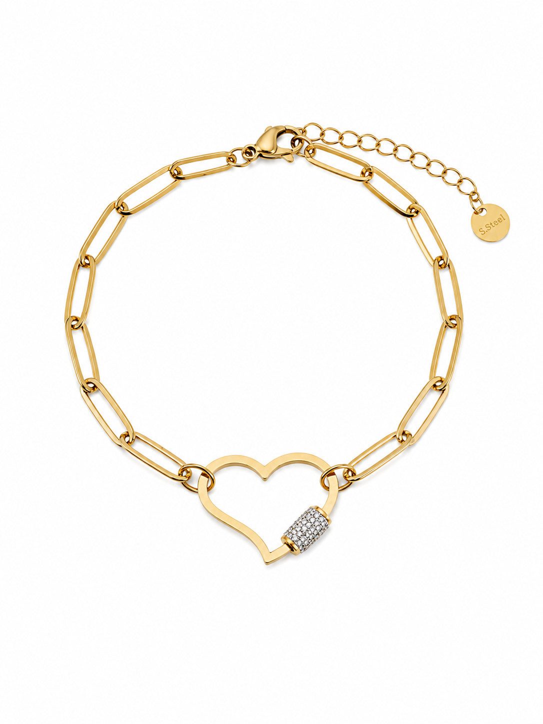 Brise Schmuck Armband Edelstahl Armband Damen Herz – Verstellbares Gliederarmband Silber, Verstellbar, 100 % Edelstahl, Herz-Anhänger, Strass-Detail, Rostfrei