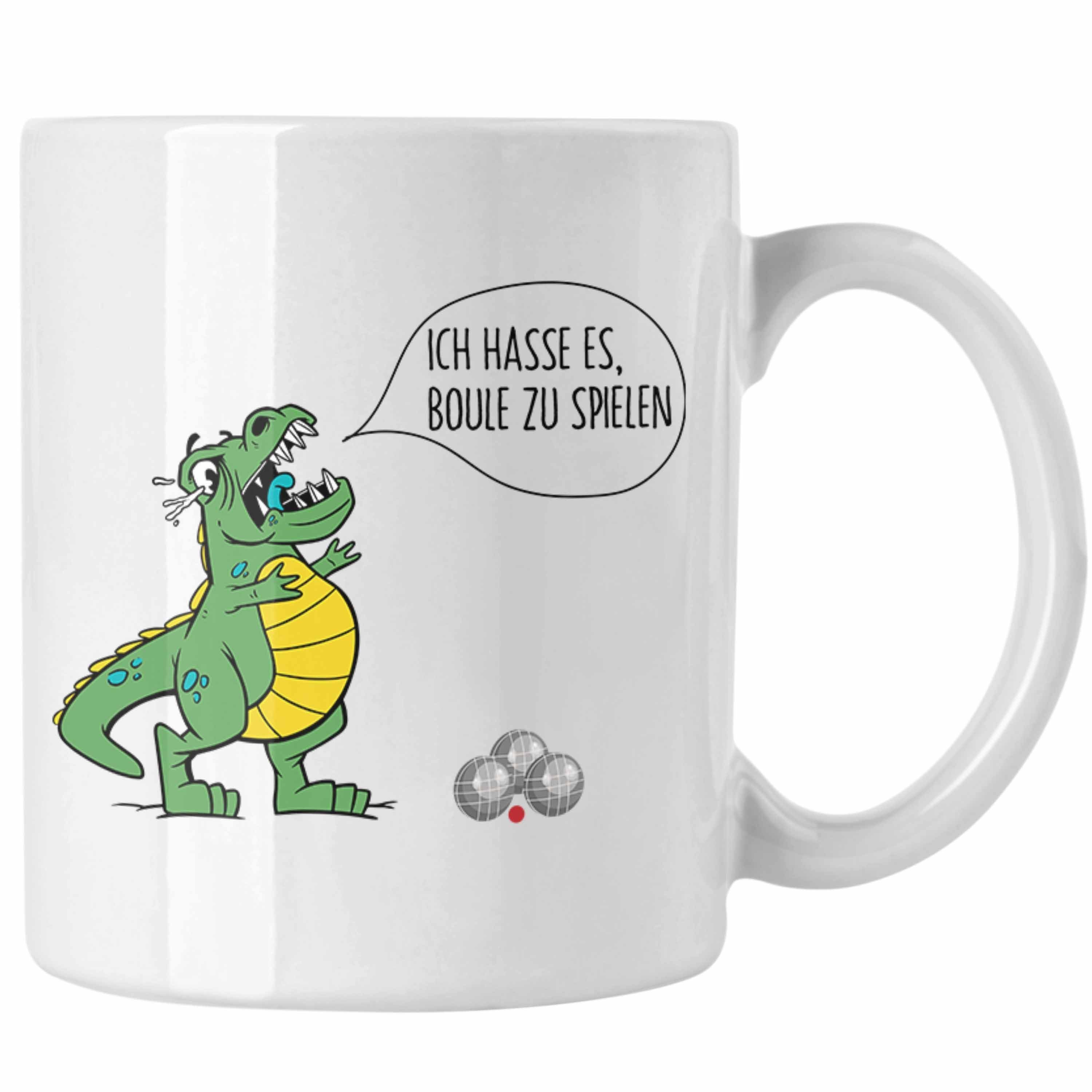 Trendation Tasse Boule Tasse Geschenk Boule-Spieler Geschenkidee Spruch T-Rex Dino Ich Weiss