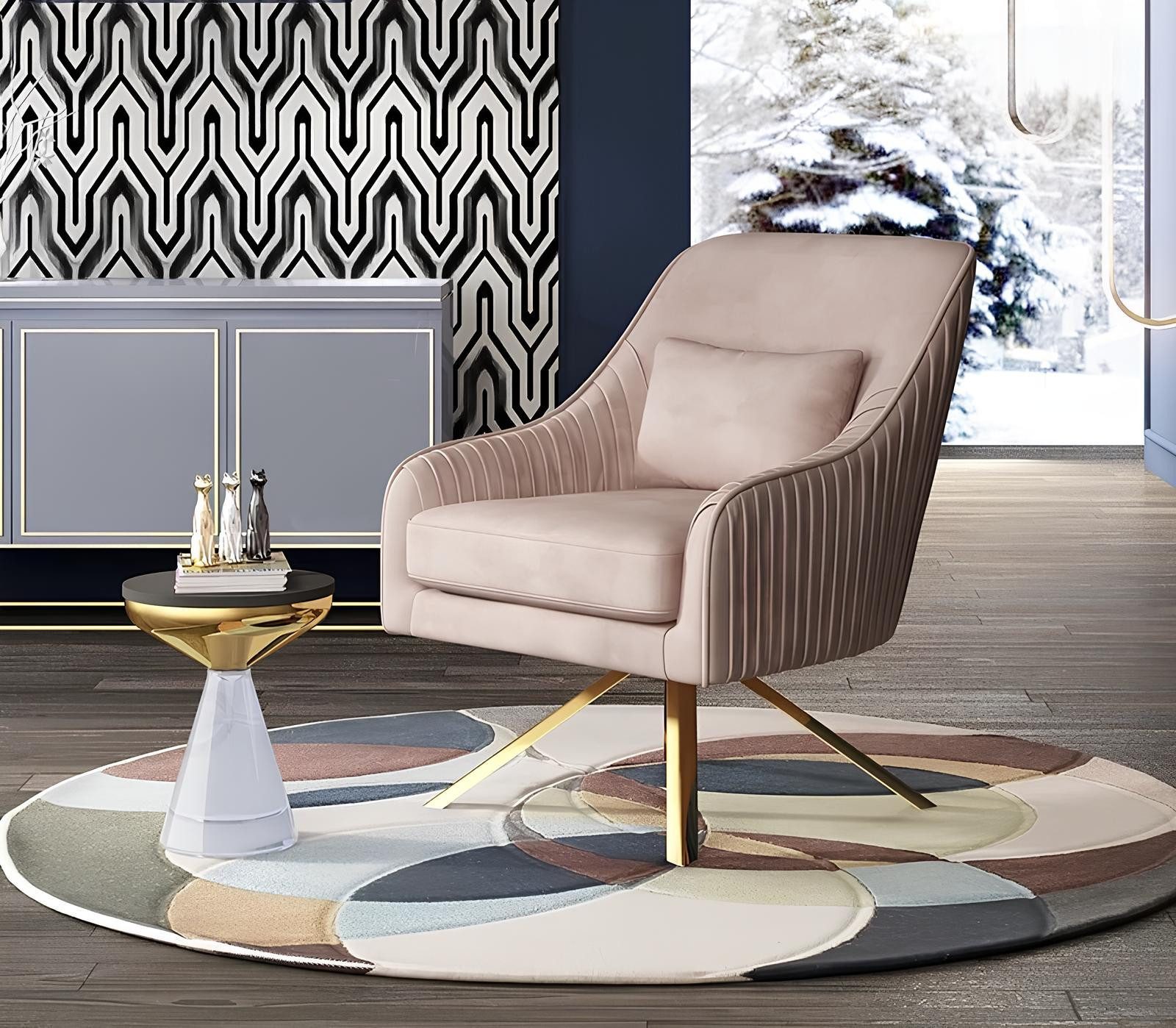 JVmoebel Loungesessel Lounge Sessel aus Metall in Rosé mit goldenen Edelstahlfüßen (Set, 1-St., Lounge Sessel Set aus Metall – Relax Gruppe für stilvolle Momente), Made in Europa