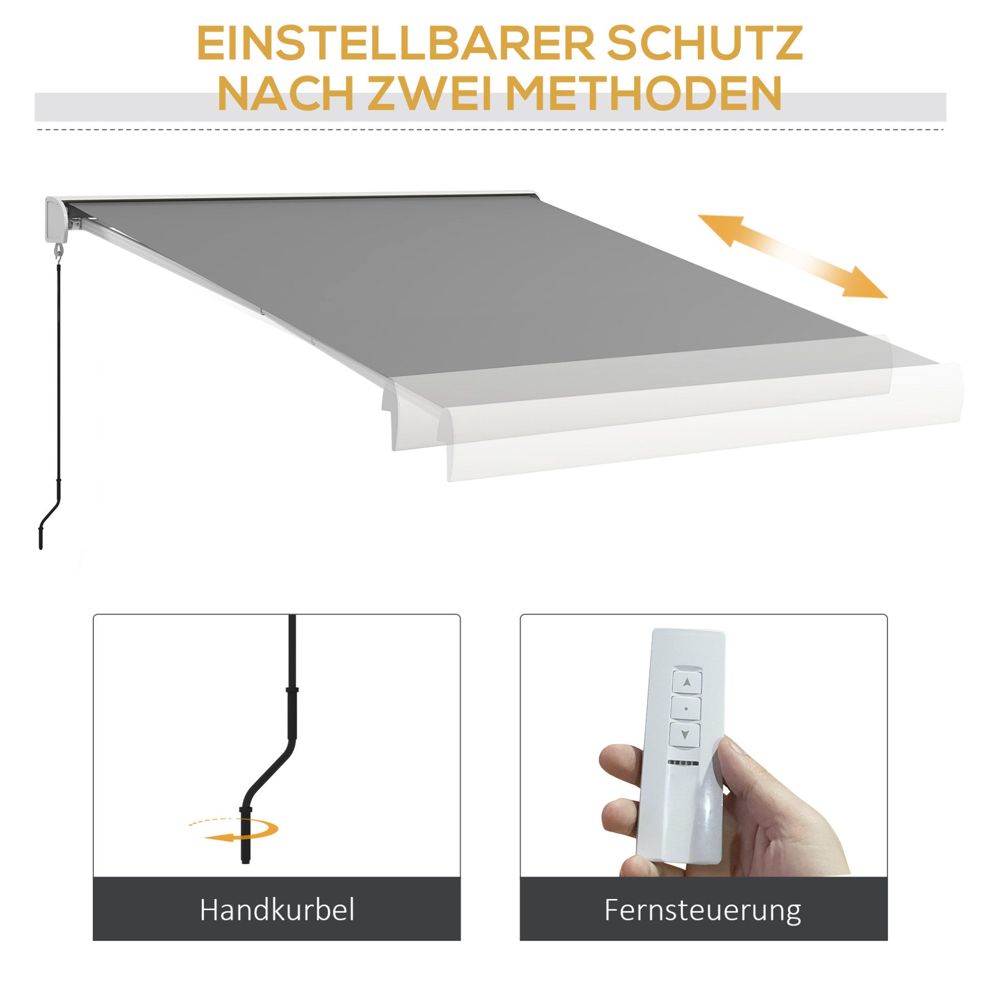 OKWISH Gelenkarmmarkise Markise 295x250 cm Elektrisch Hellgrau – Balkon Markise Aluminium (Packung, 1-St., Aluminium Gelenkarm Markise 3m für Terrasse, wetterfester Sonnenschutz) Markise mit Fernbedienung & Handkurbel, Sonnenschutz für Balkon