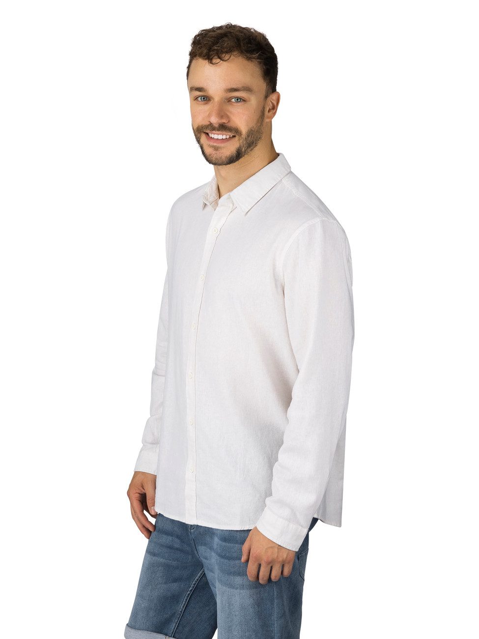 riverso Langarmhemd riverso Herren Leinen Hemd RIVFabio Regular Fit (1-tlg)