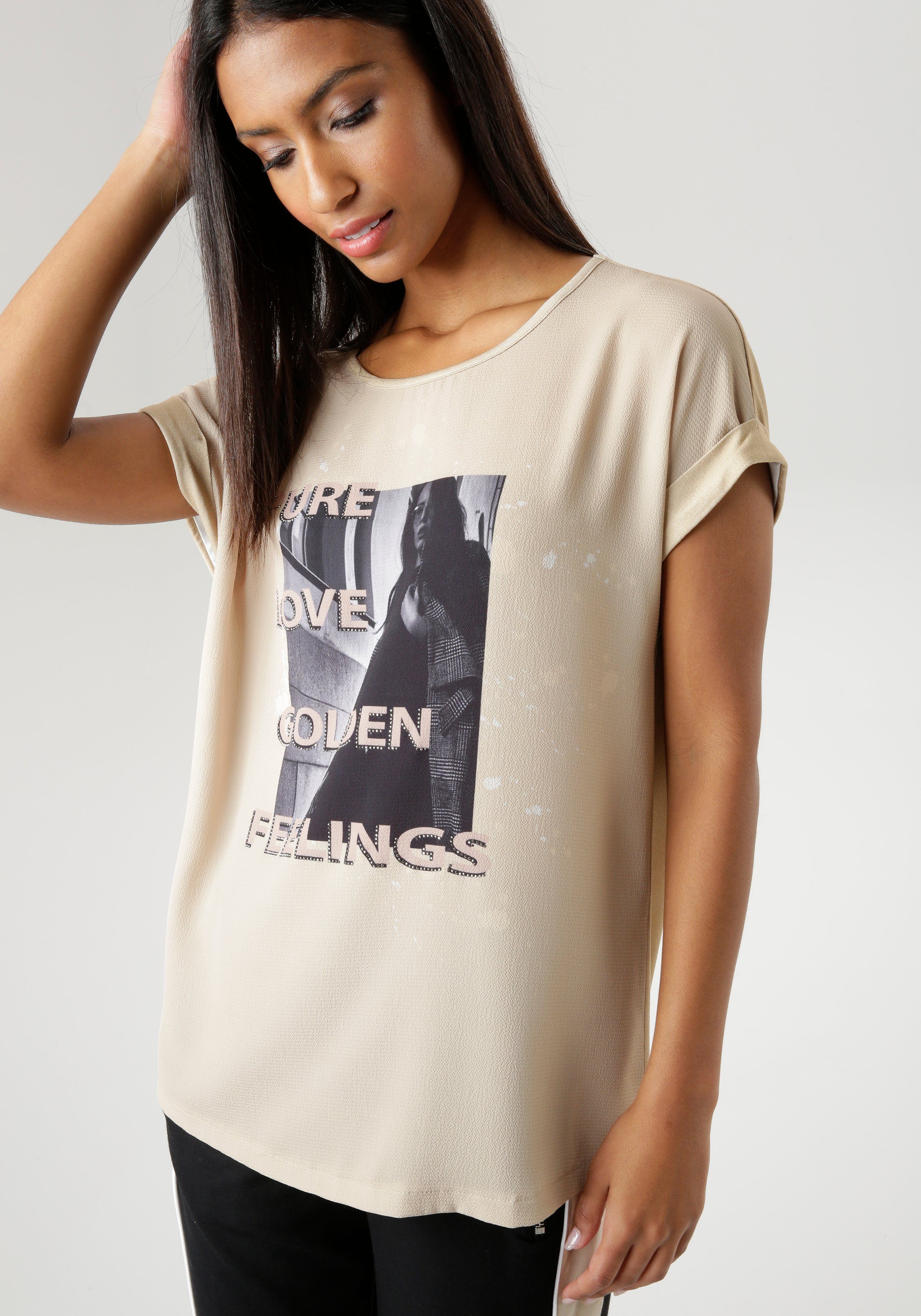 Aniston SELECTED Shirtbluse mit Fotoprint und Glitzersteinen - NEUE KOLLEKTION | Blusenshirts
