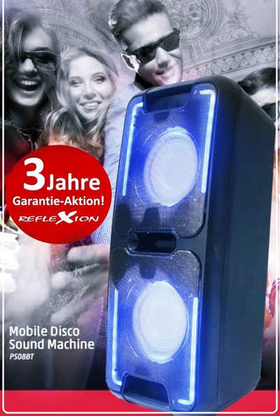 Reflexion PS08BT mobiler Party Lautsprecher Party-Lautsprecher (480 W, mit Akku und Lichteffekten (Bluetooth, USB, AUX, Mikrofon, 480 Watt)