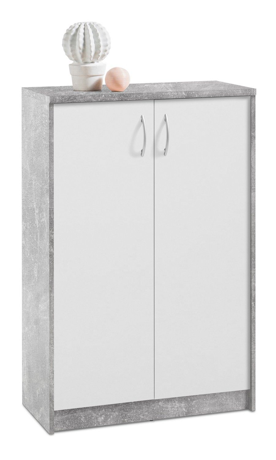 Kommode OPTIMUS, B 74 x H 112 cm, Betondekor, Weiß matt, mit 2 Türen