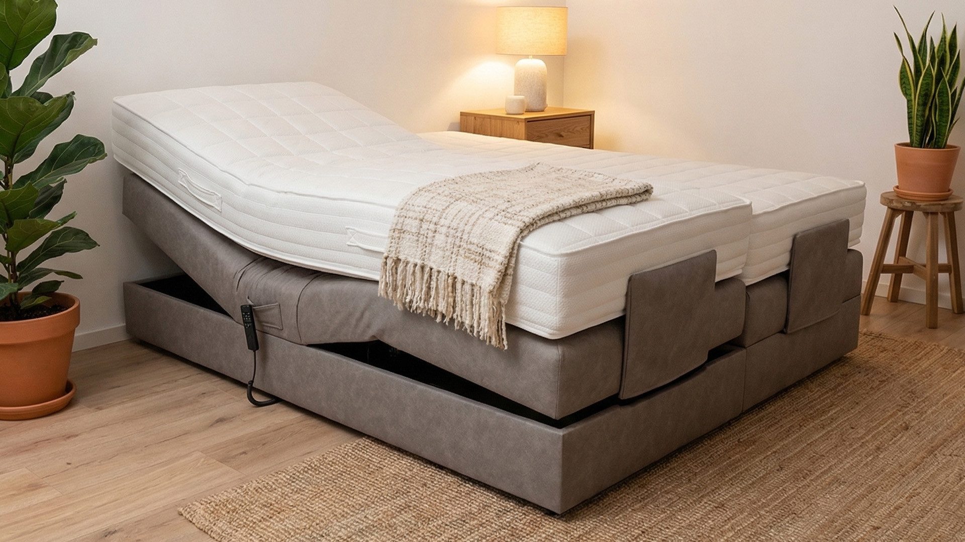 PAARA Boxspringbett ohne Kopfteil elektrisch verstellbar inkl. Matratze mit integrierten, mit einzigartigem Belüftungssystem