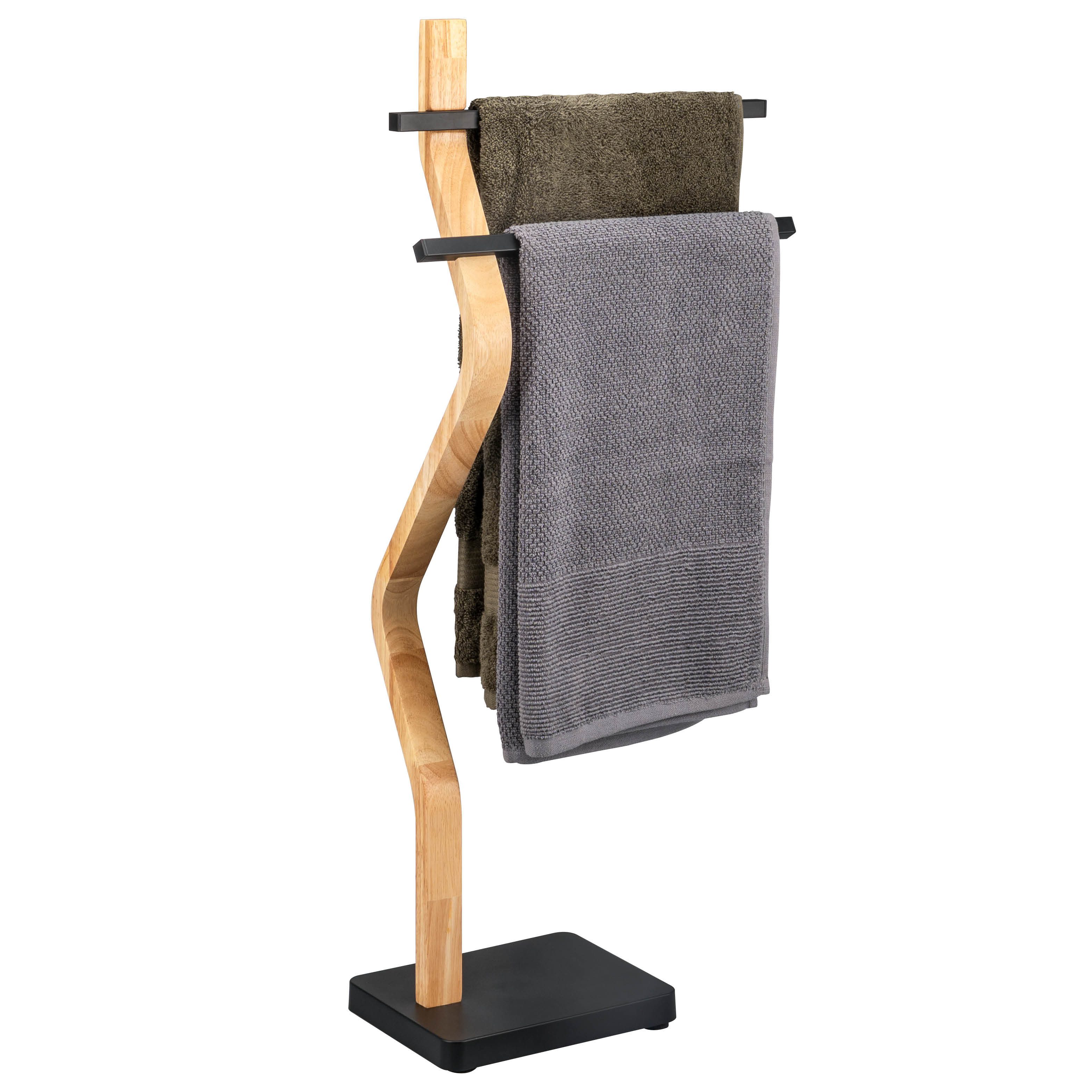 eluno Handtuchhalter freistehend, 2 Stangen FSC-Holz und schwarzem Metall