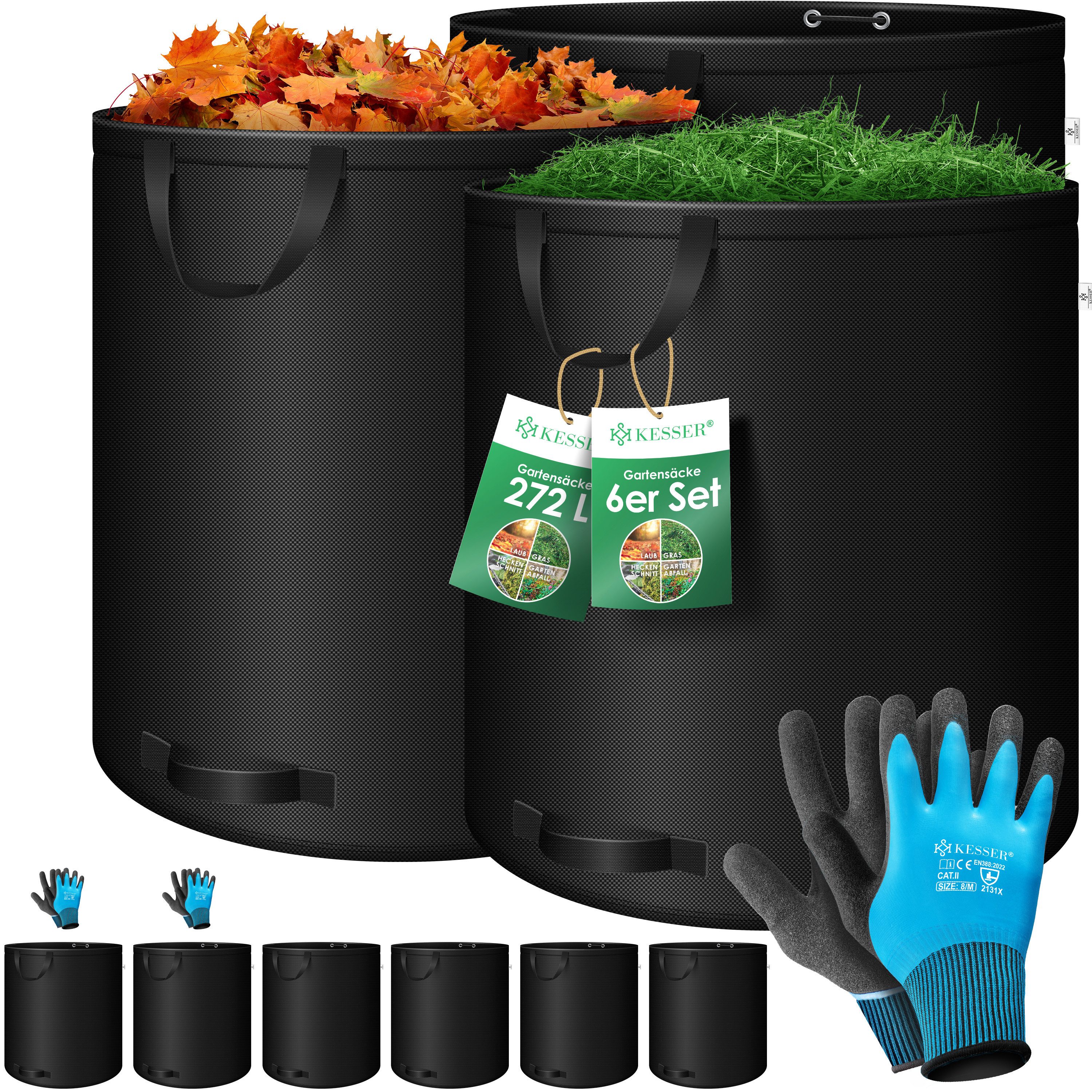 KESSER Gartensack, 272 l, (6-tlg), Gartensack Set Laubsack Gartenabfallsack inkl. Handschuhe