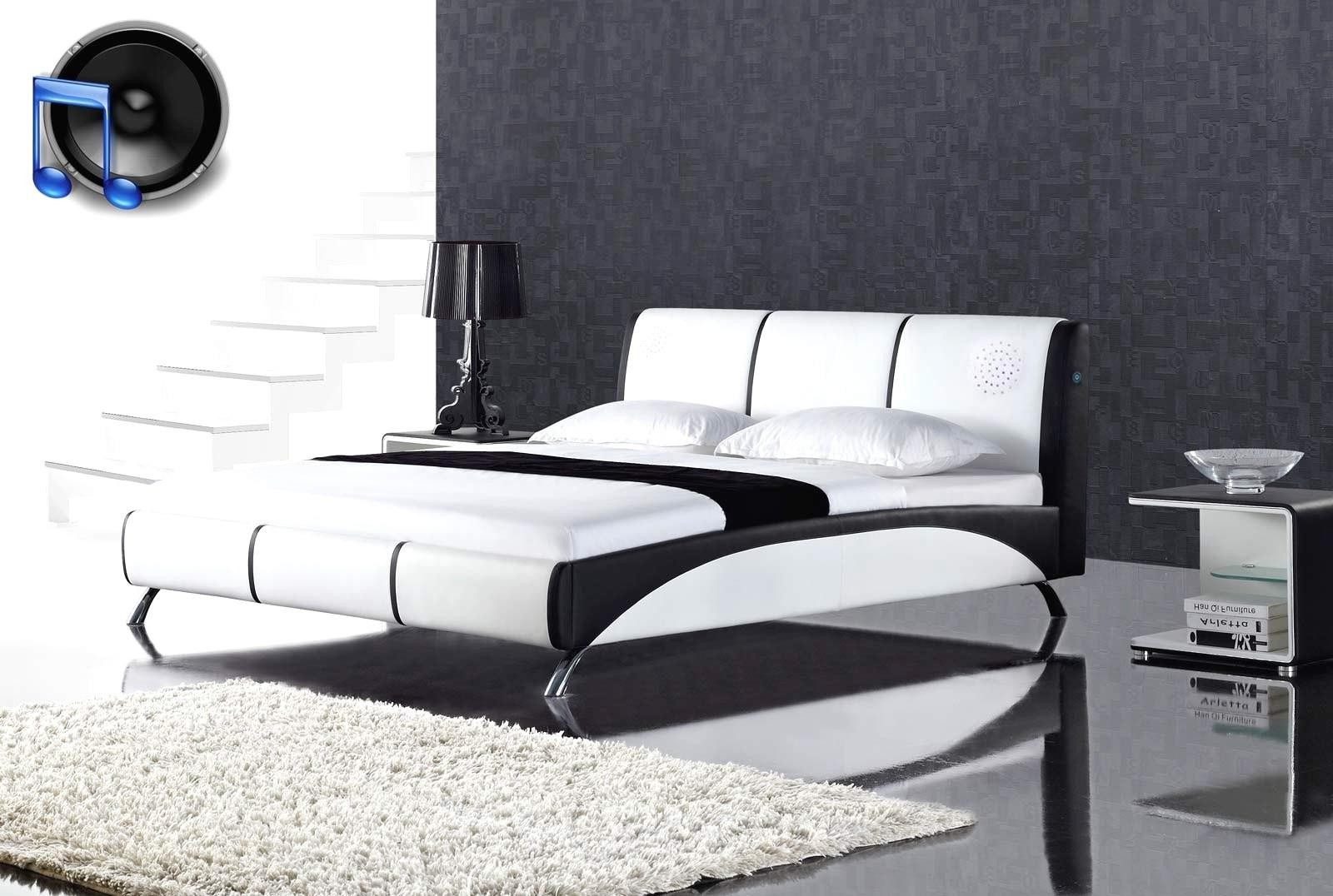 Xlmoebel Polsterbett Design Leder Bett für modernes Schlafzimmer im Hotelstil (Bett, 1-tlg., Lederbett mit integrierten Lautsprechern), Made in Europa