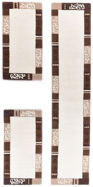 Bettumrandung Ambadi THEKO, Höhe 14 mm, (3-tlg), Bettvorleger, reine Wolle, mit Bordüre, Läufer-Set
