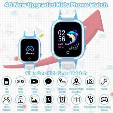 Ruopoem IP68 Wasserdichte Kamera Schulmodus Spiele Wecker Smartwatch, mit GPS mit SIM, Kinder Uhr Anrufen mit WiFi Videoanrufen Familienchat