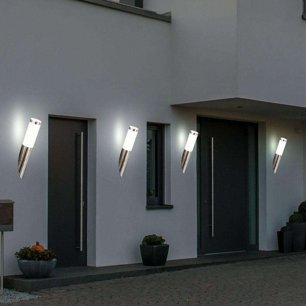 2er Außen-Wandleuchte, Leuchtmittel Lampen etc-shop inklusive, Außen Wand Edelstahl Strahler Set Warmweiß, Leuchten Haus im Set-