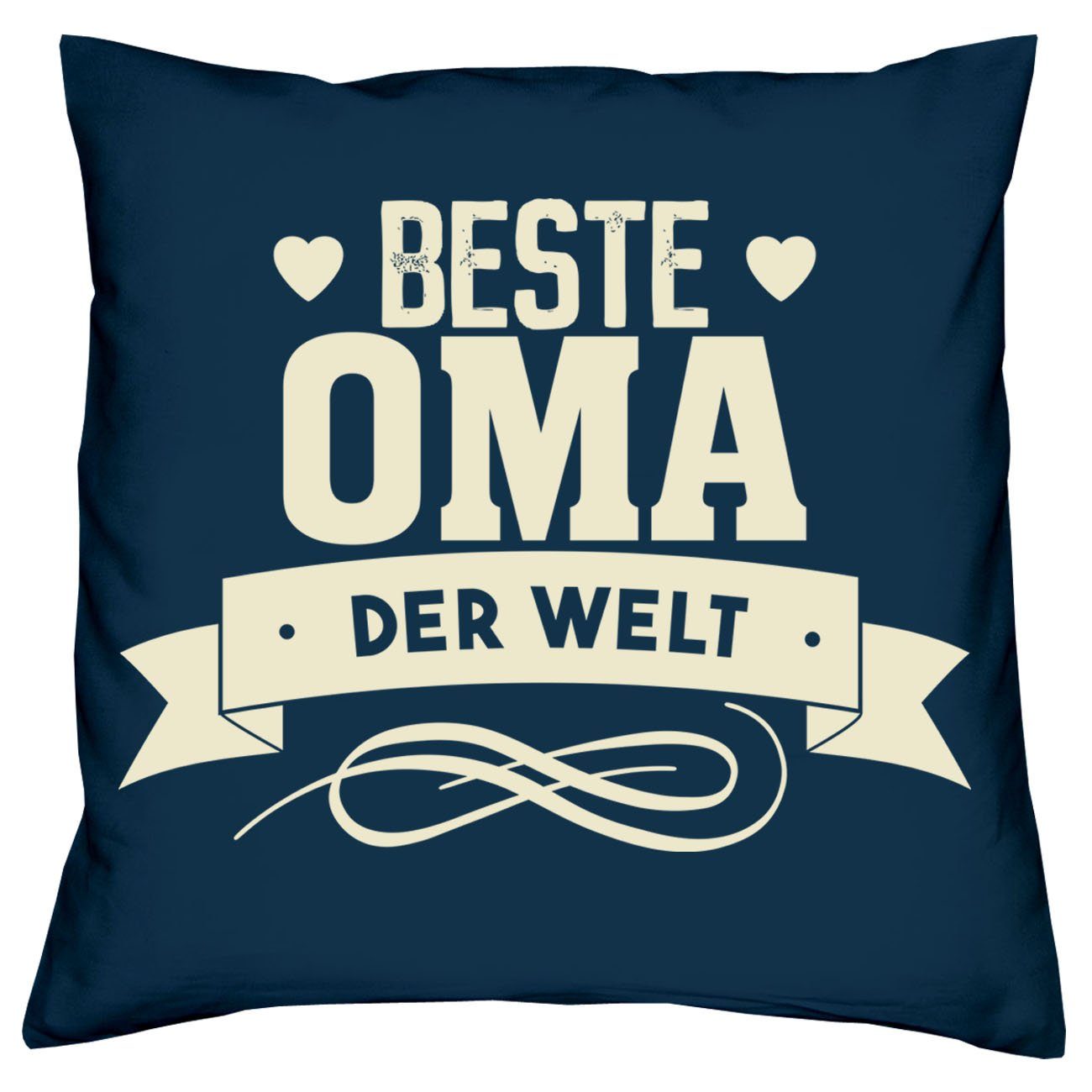 Soreso® Dekokissen Kissen-Set Oma der Weihnachtsgeschenk navy-blau der Welt Beste Welt Großeltern mit Bester Urkunden, Opa für