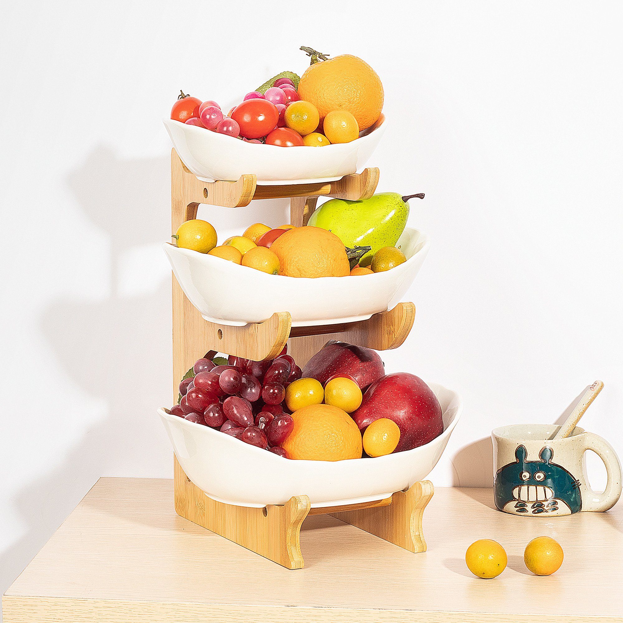 AdelDream Obstschale Stand, Bowl Ceramic Fruit Creative Table Fruit Worktop Decoration Weiß2 Basket Fruit