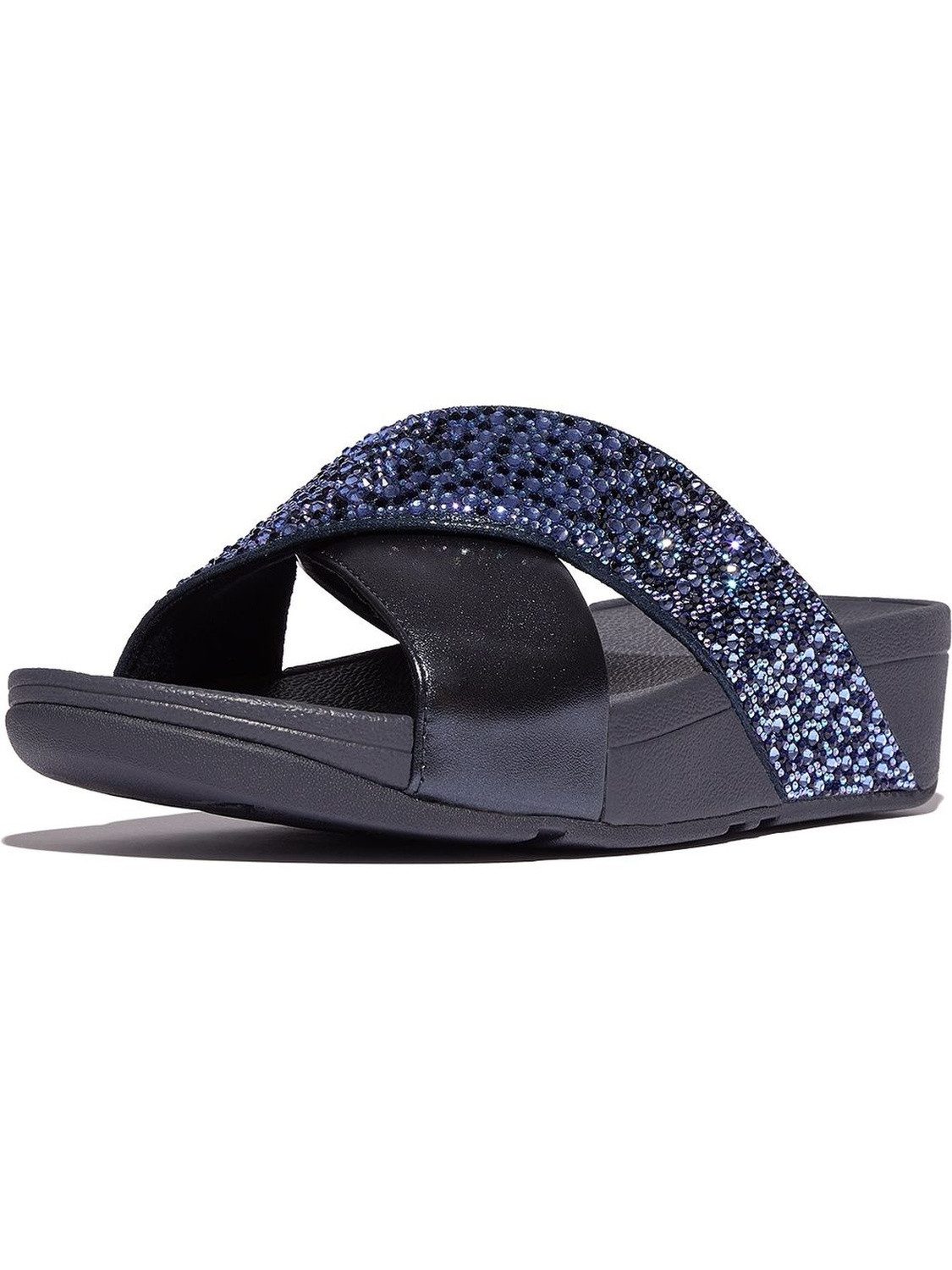 Fitflop Lulu Crystal-Mix Metallic Cross Slides Sandale