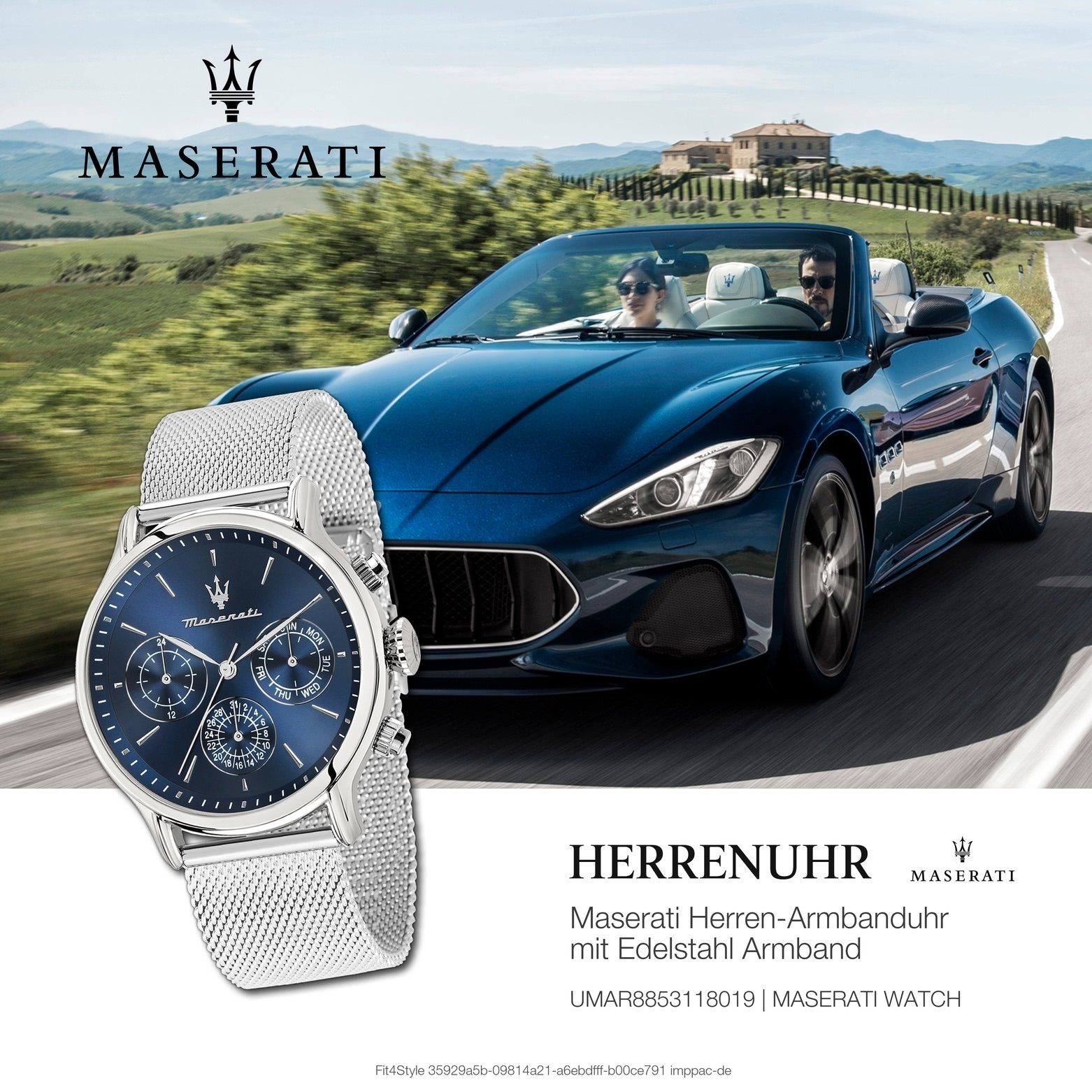 MASERATI Multifunktionsuhr Herrenuhr Made-In Italy Maserati Edelstahlarmband, Multifunktion, Herrenuhr rund, groß 48,8x42mm) (ca
