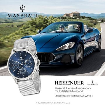 MASERATI Multifunktionsuhr Maserati Herrenuhr Multifunktion, (Multifunktionsuhr), Herrenuhr rund, groß (ca. 48,8x42mm) Edelstahlarmband, Made-In Italy