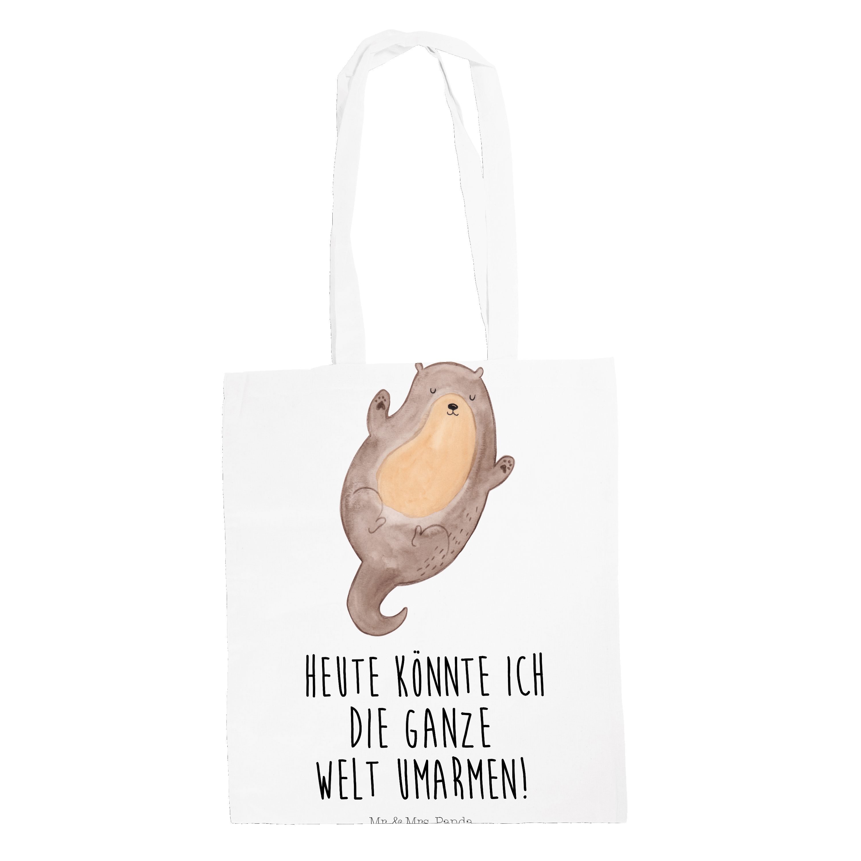 Fischotter, Weiß Beuteltasche, Mrs. Umarmen Mr. & Panda Tragetasche Geschenk, Jutebeute (1-tlg) Otter - -