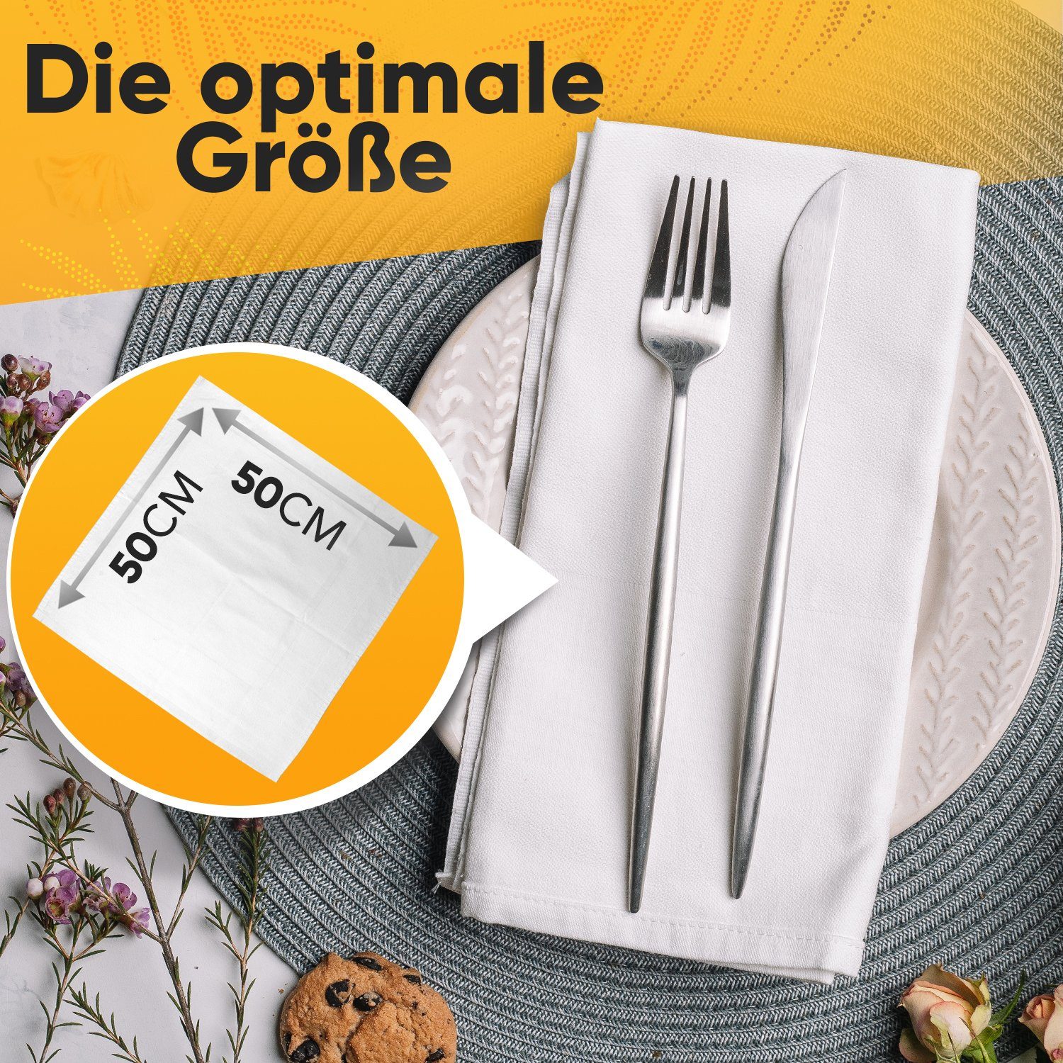Loco Bird Stoffserviette Stoffservietten Weiß 50x50 cm mit Atlaskante - 6 Stück Damast, (Servietten Stoff, Hochzeitsservietten, Tischservietten), 100% Baumwolle - Hochwertige Baumwollservietten